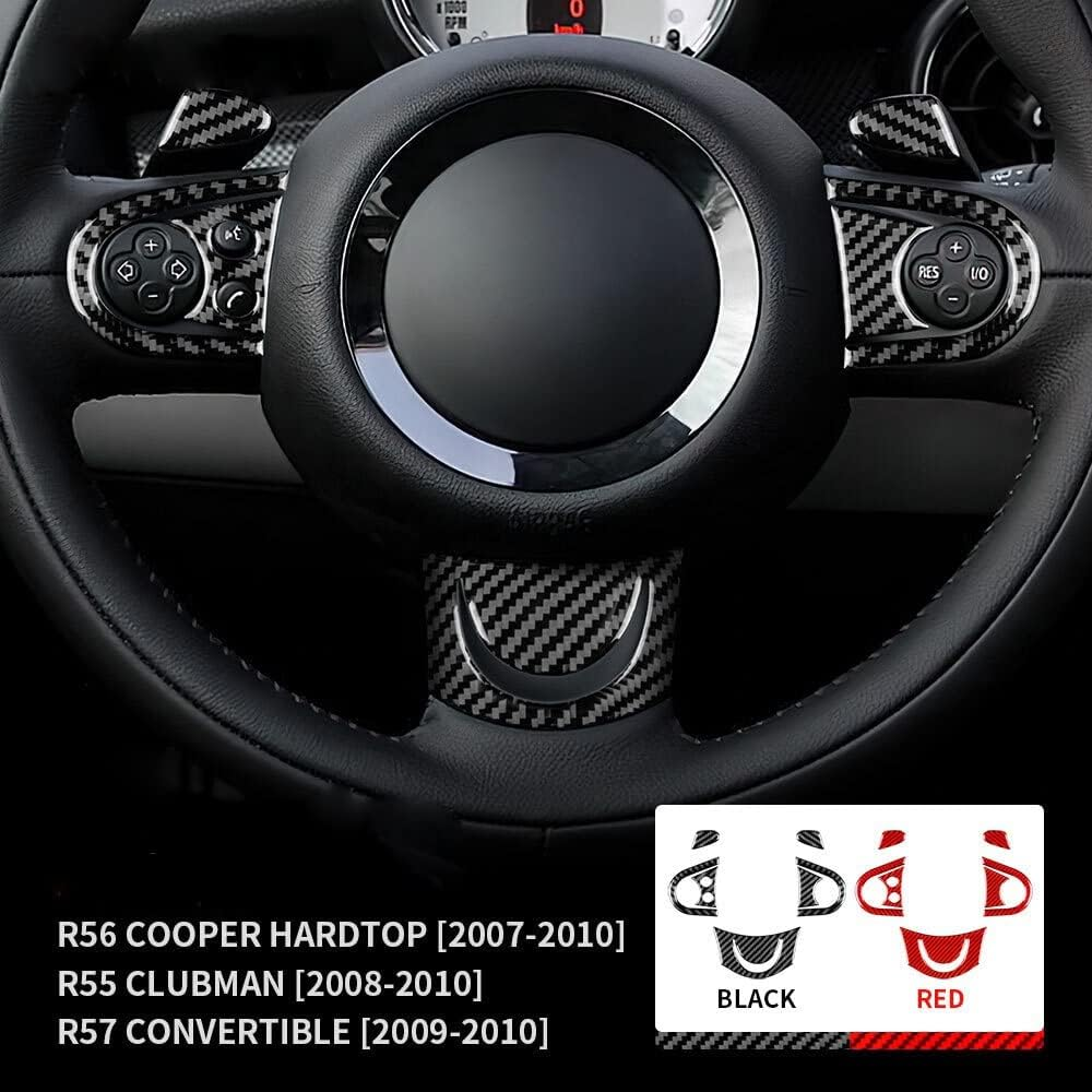 CYPHE AMBERMILE Carbon Fiber Fit for Mini Cooper Hardtop R56 Clubman R55 R57 Accessories Interior Car Steering Wheel Button Cover Sticker (Color : Black) image number 2