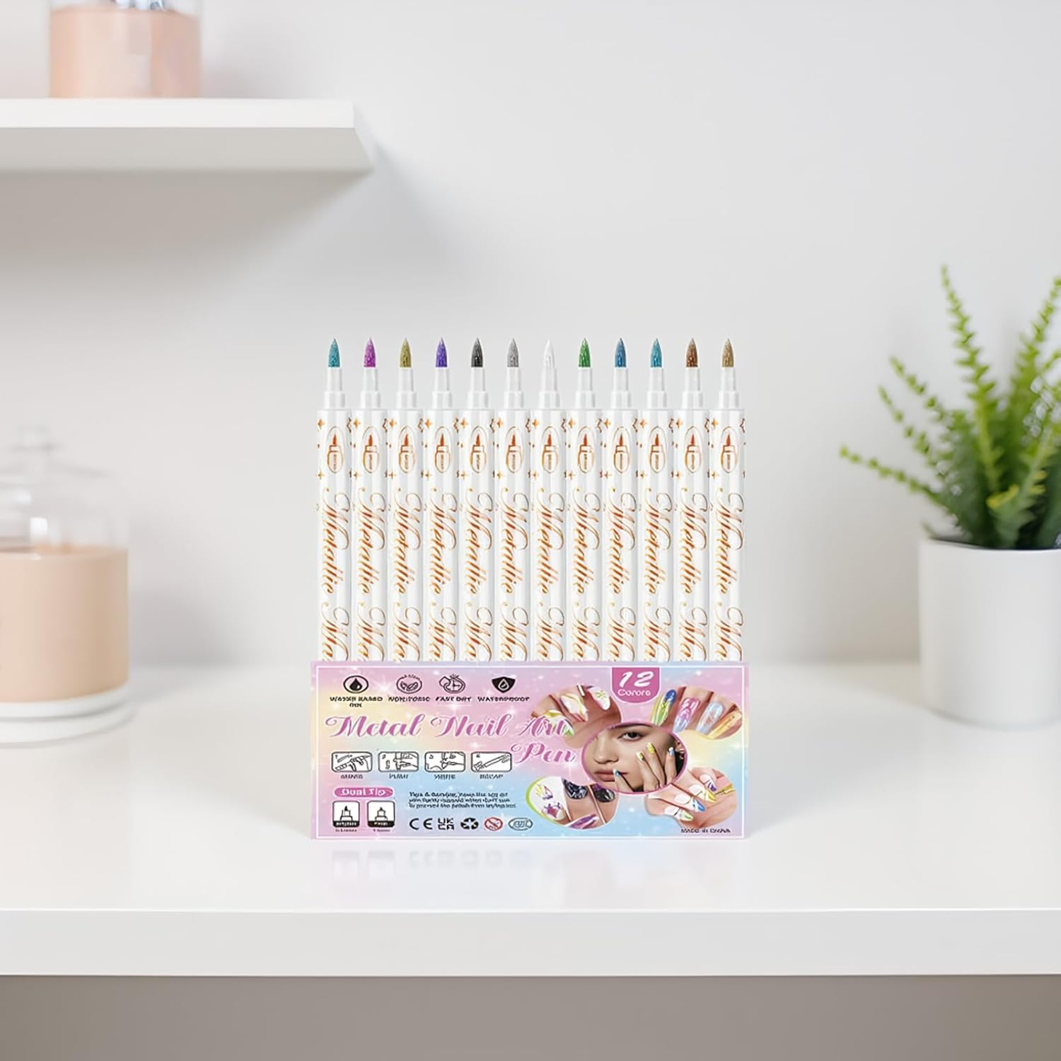 Nail Polish Pens - 12 Colors Double-Tip Painting Tools,Waterproof Quick-Dry Gel Polish Pens,For DIY, Fingernail, Women, Lady, Mother, Men, Youth, Beginner, Manicure, Salon image number 3