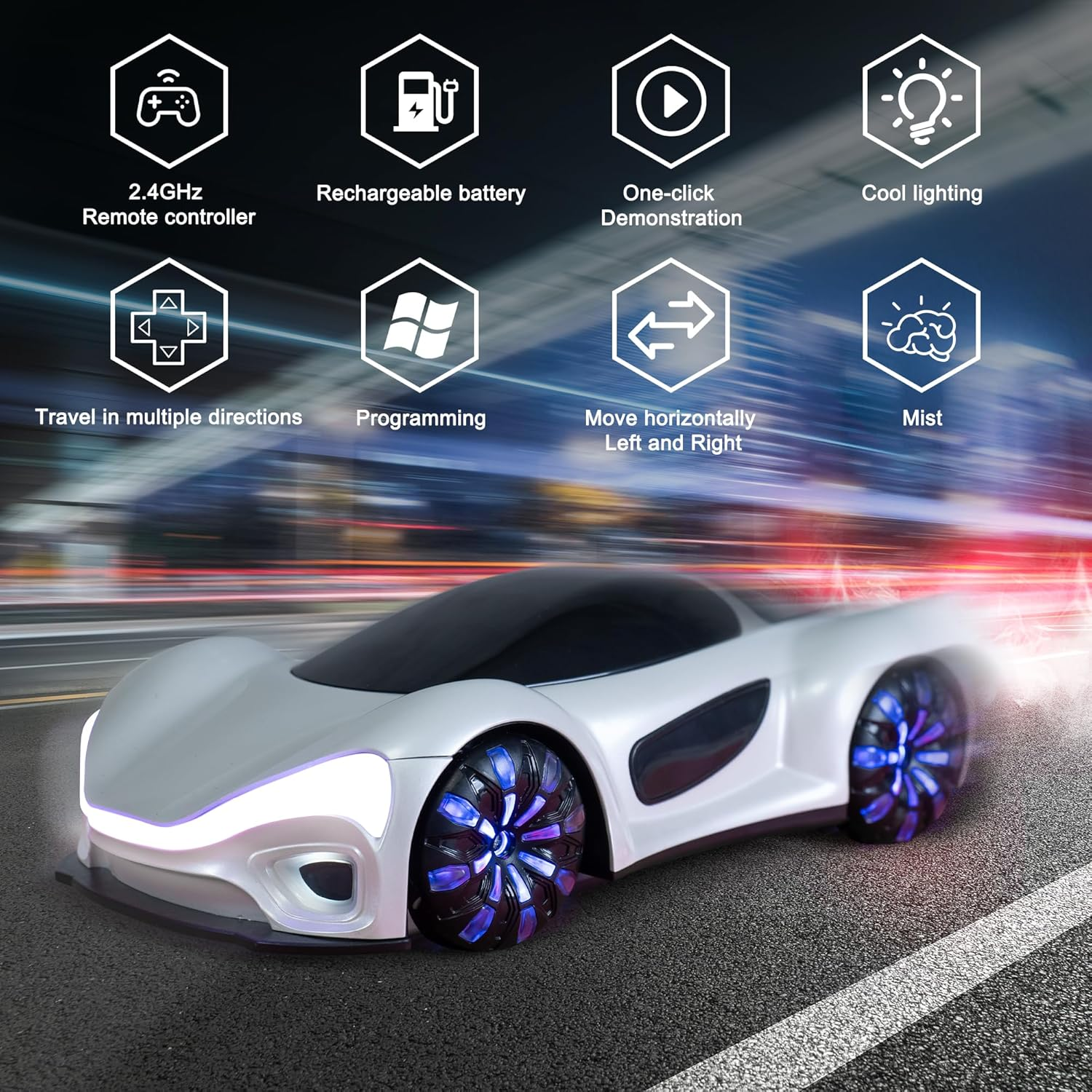 Remote Control Car, Drift RC Stunt Car with Light Spray and Sound, 2.4Ghz Hobby RC Cars Toy for Kids, 360&deg; Rotate, Birthday Gifts for Boys Girls 4-12 image number 3