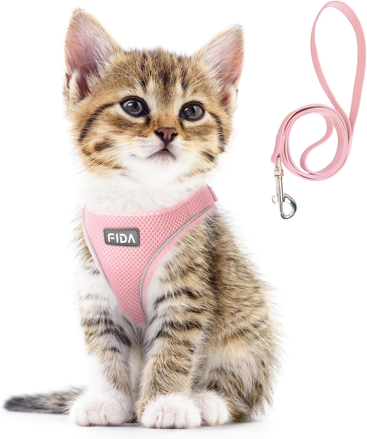 Fida Cat Harness and Leash Set for Walking Kitten and Puppy, Escape Proof Kitten Harness with Breathable Lightweight Soft Mesh, Adjustable Reflective Step-In Design. (XXXS, Pink) image number 2