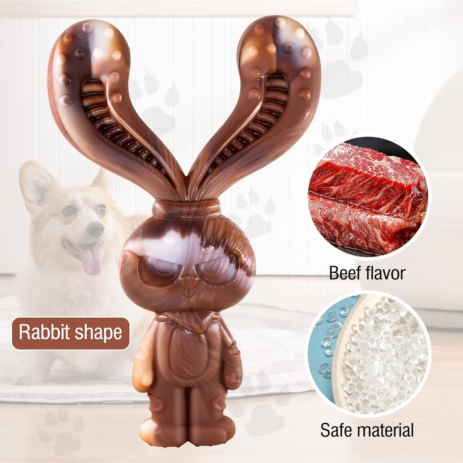 2 PCS Dog Chew Toys for Aggressive Chewers,Indestructible Rabbit Shape Beef Flavored Dog Chew Toy,Squeaky Bunny Plush Toys,Great for Small, Medium, Large Dogs image number 4
