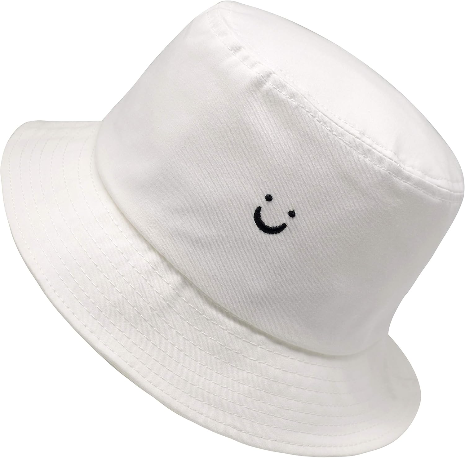 Bucket Hat Unisex 100% Cotton Smile Face Embroidery Reversible Hat Travel Bucket Beach Sun Hat Outdoor Cap image number 5