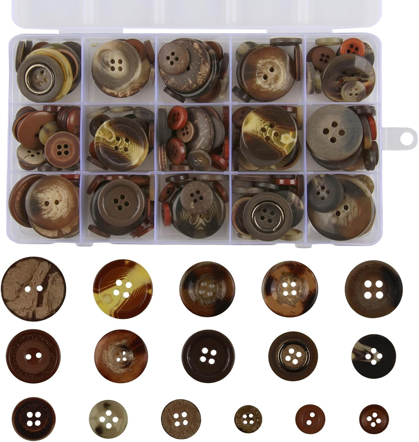 208 Pcs Mixed Sewing Buttons Box Set - Buttons for Sewing & Crafting, Multi-Hole Blazer in Coffee Browns for Clothing Repair, Tailoring & DIY, Premium Resin Coat Buttons (Vintage Shades) image number 6