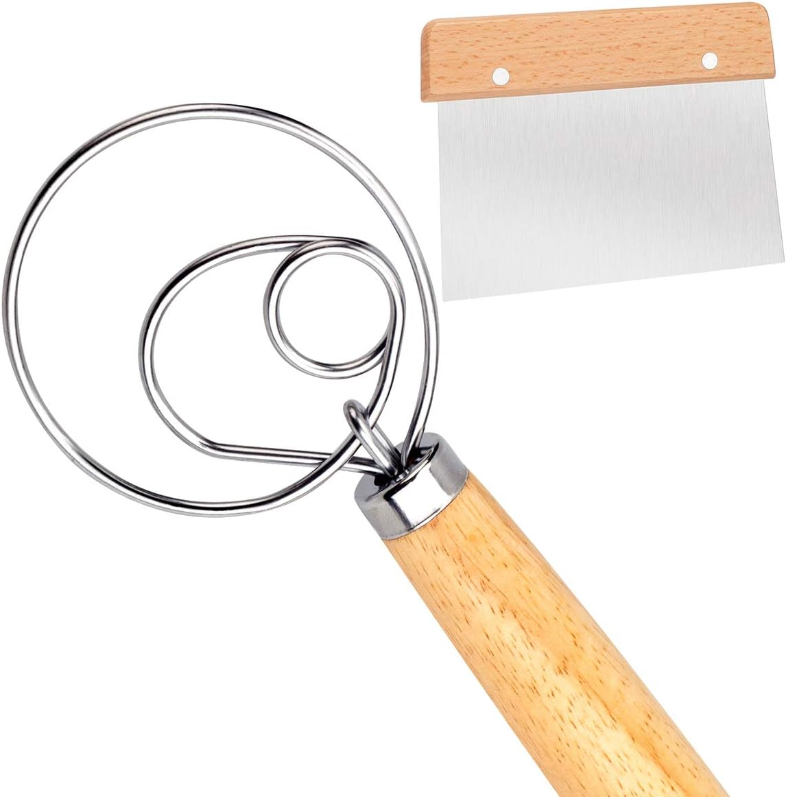 Danish Dough Whisk Bread Mixer,Premium Stainless Steel Dutch Whisk with a Dough Scraper for Bread, Pastry or Pizza Dough - Perfect Baking