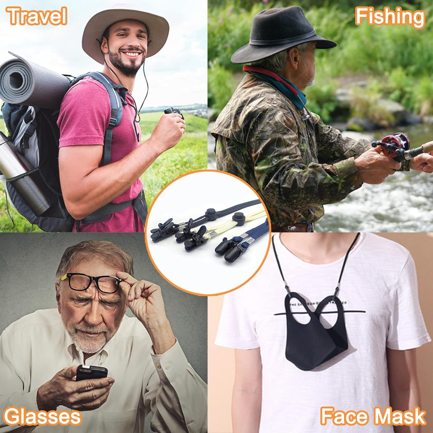5 Pieces Adjustable Hat Clips - Windproof Cap Anti-Loss Strap with Chin Cord for Travel, Golfing, Fishing image number 4