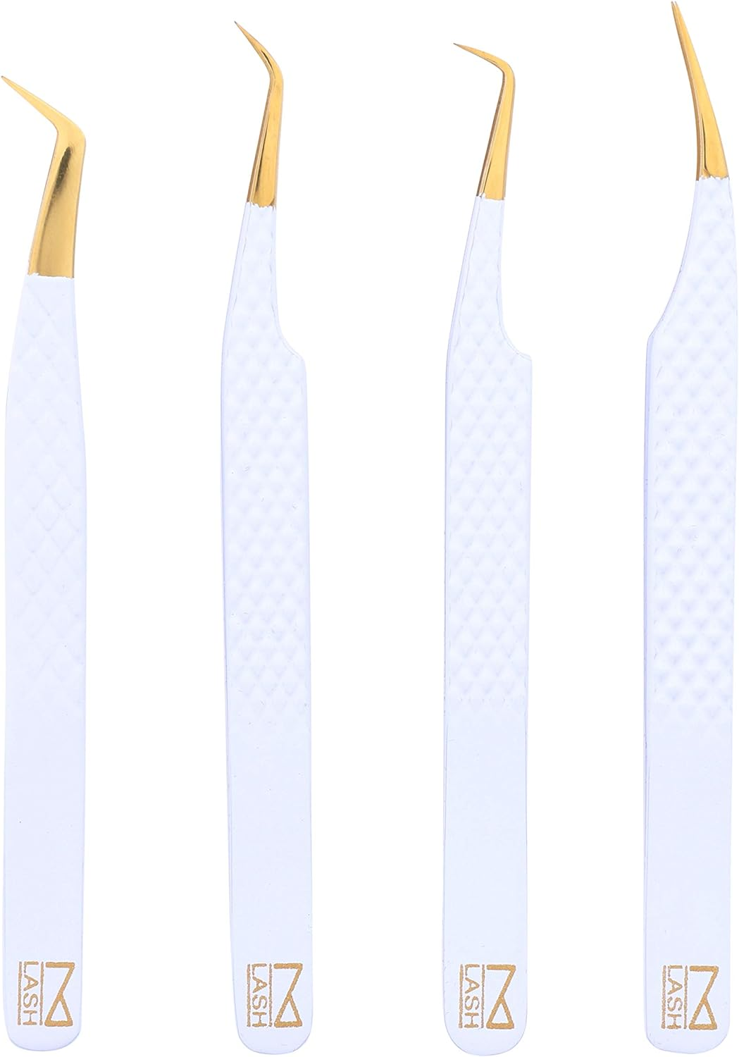 M LASH Eyelash Extension Tweezers (Set of 4) - Professional & Precision Lash Tweezers for Eyelash Extensions - Japanese Steel, Diamond Grip, Fiber Tip V3 (Black)