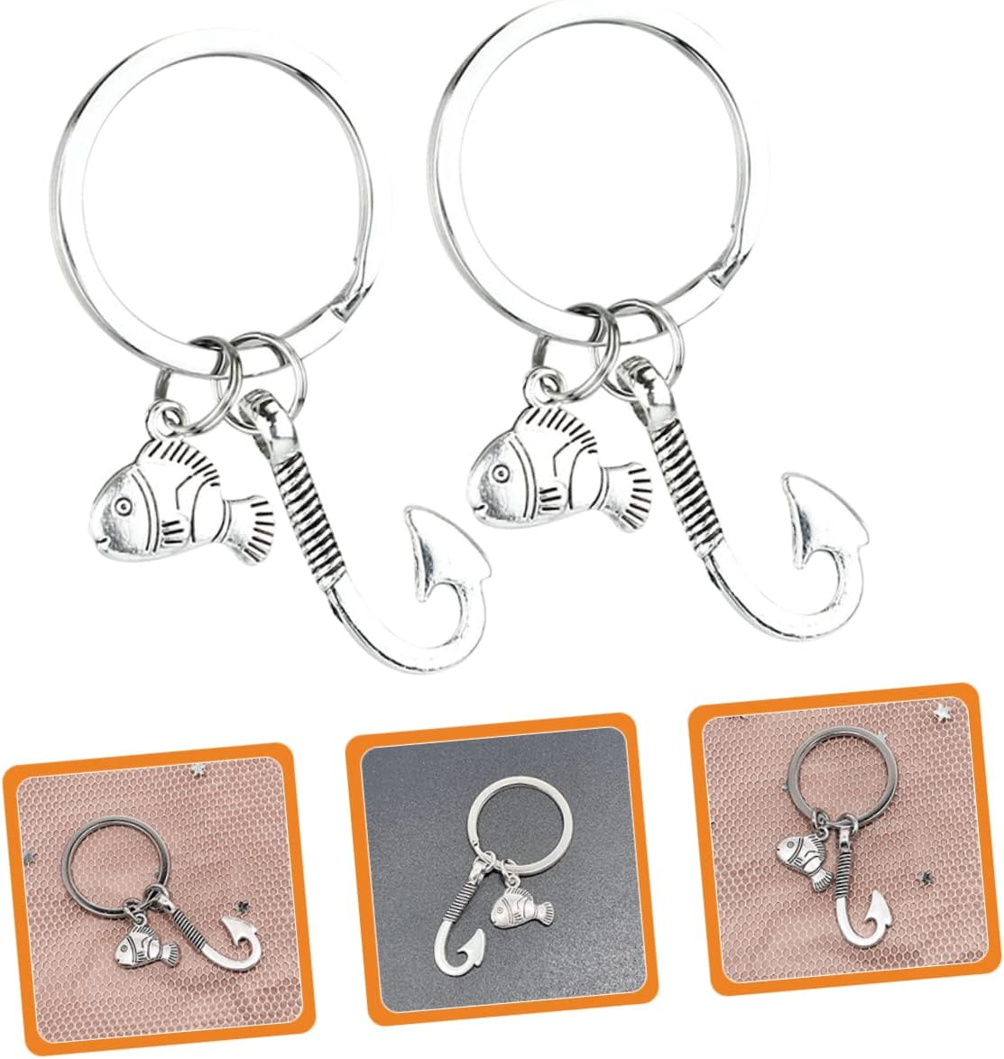 SAFIGLE 2Pcs Fish Keychains Fishing Hooks for Bag Key Rings Fishing Party Favors and Keychain Accessories for Boys and Girls image number 2