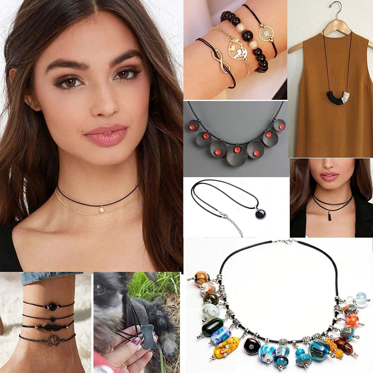 KAPASKI 50 Pcs Waxed Necklace Cord Black Necklace String with 2Mm Clasp Bulk for Necklace Bracelet Jewelry Making Accessories image number 1