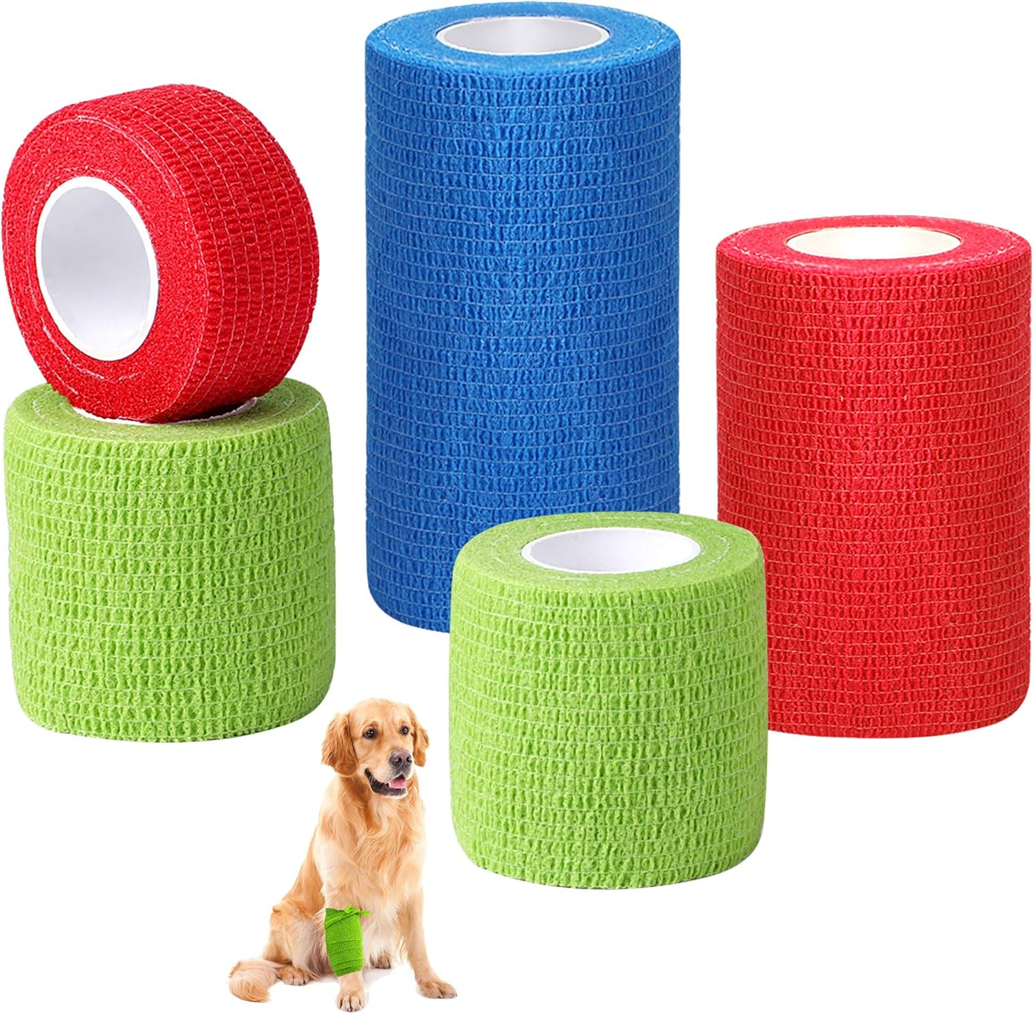 5 Rolls Pet Vet Wrap for Dogs Cats and Horse Self Adherent Bandage 2Inch No Woven Elastic Cohesive Tapes for Finger, Sports and Stretch Athletic image number 3