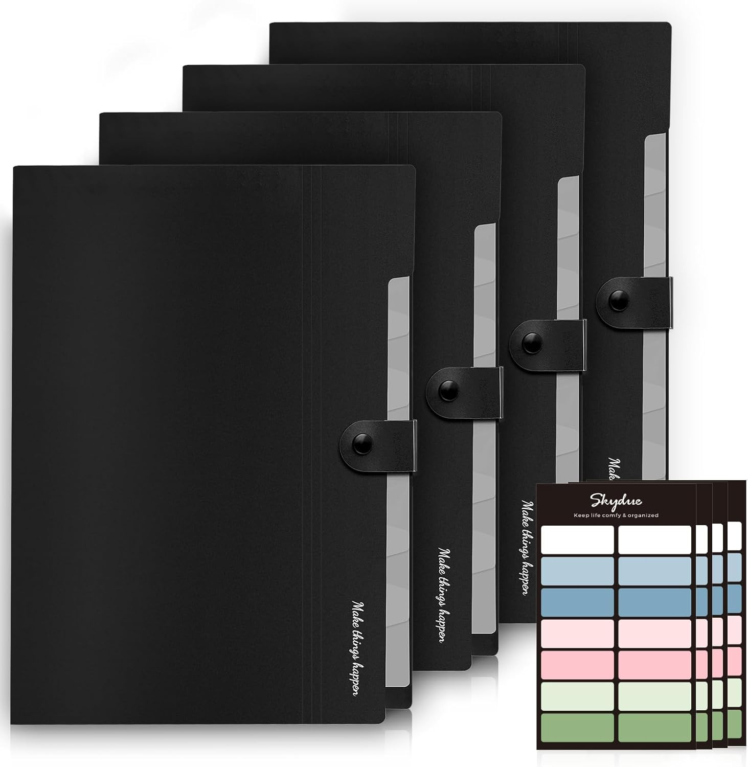 SKYDUE 8 Pockets Expanding File Folders, Accordion Folders, Portable Paper Bill Receipt Organizer, Letter Size, Home College School Office Supplies, Black