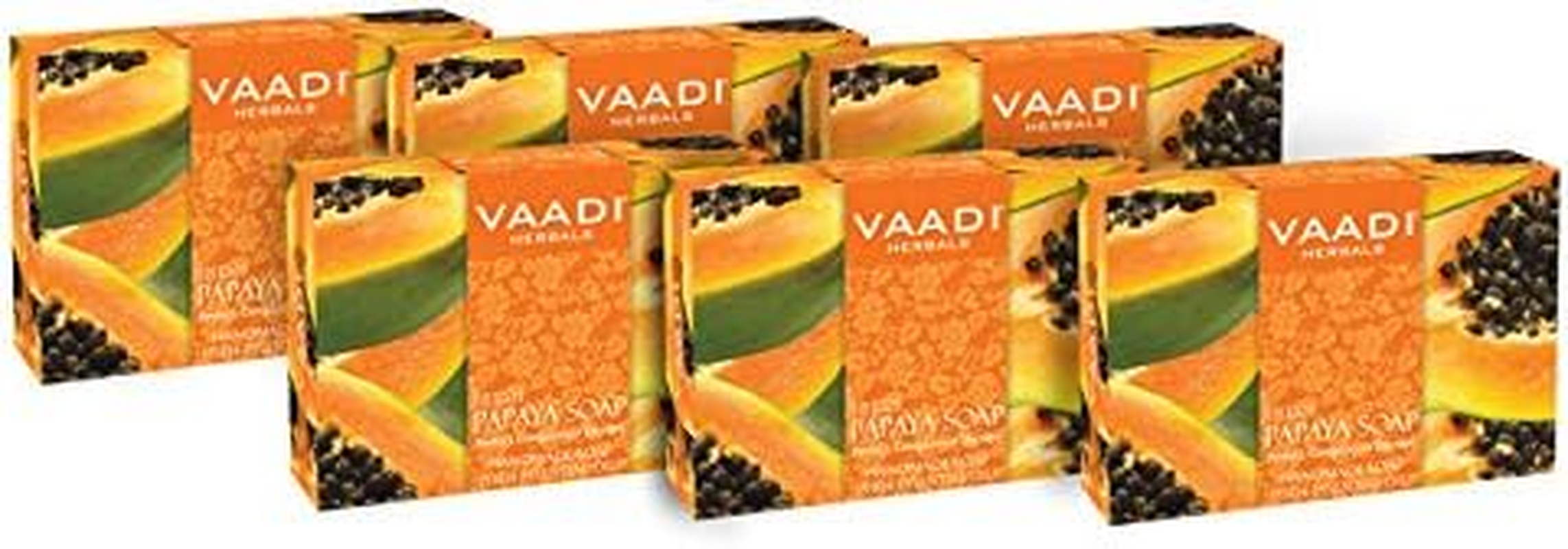 Vaadi Herbals Organic Body Soap Bar Fresh Papaya Soap Complete Skin Care Handmade Herbal Soap (Aromatherapy) with 100% Pure Essential Oils - All Natural - Anti-Acne Deep Pore Cleansing Removes Pimples Oil Control Sulphate Free All Skin Type 6 X 75 Gm image number 3