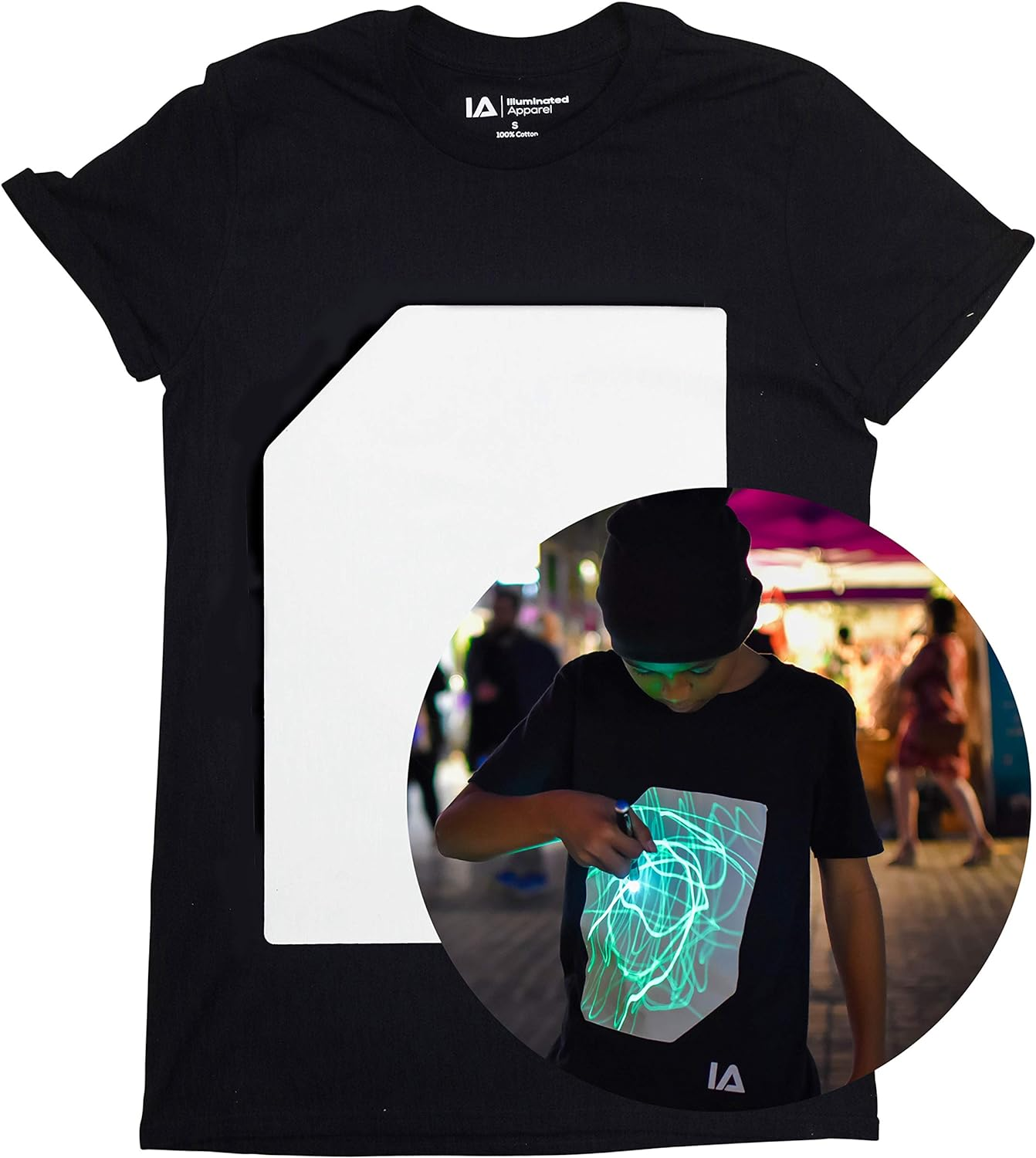 Illuminated Apparel Original Interactive Glow in the Dark T-Shirt with Rechargeable Glow Pen image number 2