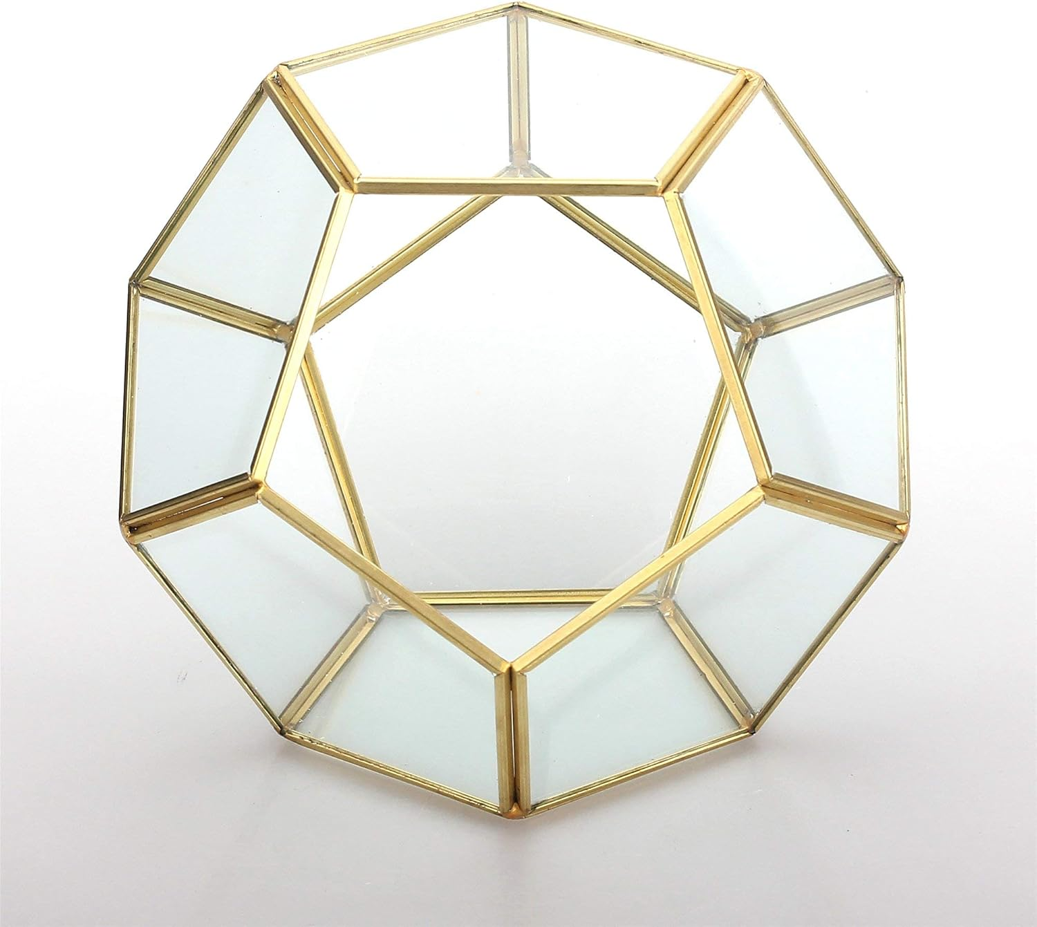 NCYP Brass Glass Pentagon Regular Dodecahedron Geometric Terrarium Container Desktop Planter for Succulent Fern Moss Air Plants Holder Miniature Outdoor Fairy Garden (No Plants,No Door) image number 5