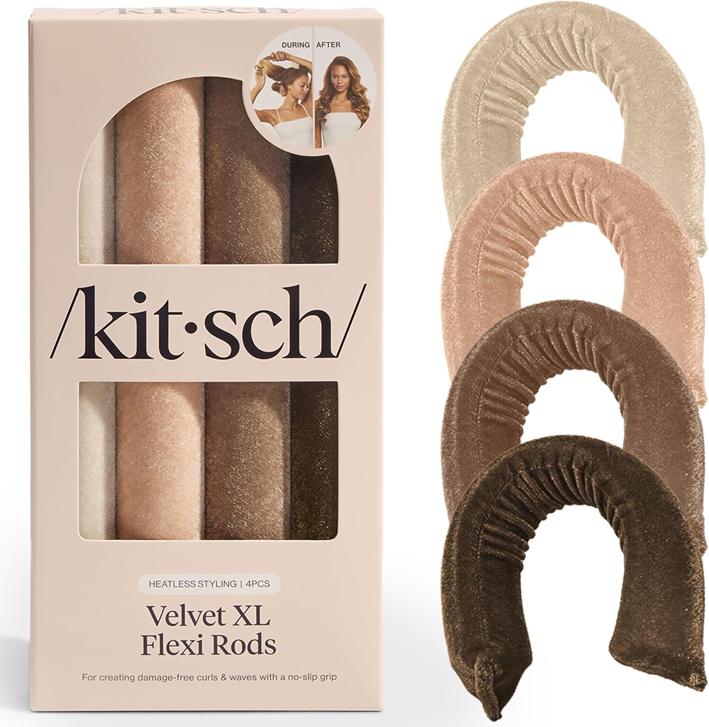 Kitsch XL Flexi Rods for Heatless Curls Overnight - Soft Velvet Hair Rollers for Women - Hair Curlers to Sleep in - Eucalyptus, 4Pcs image number 3