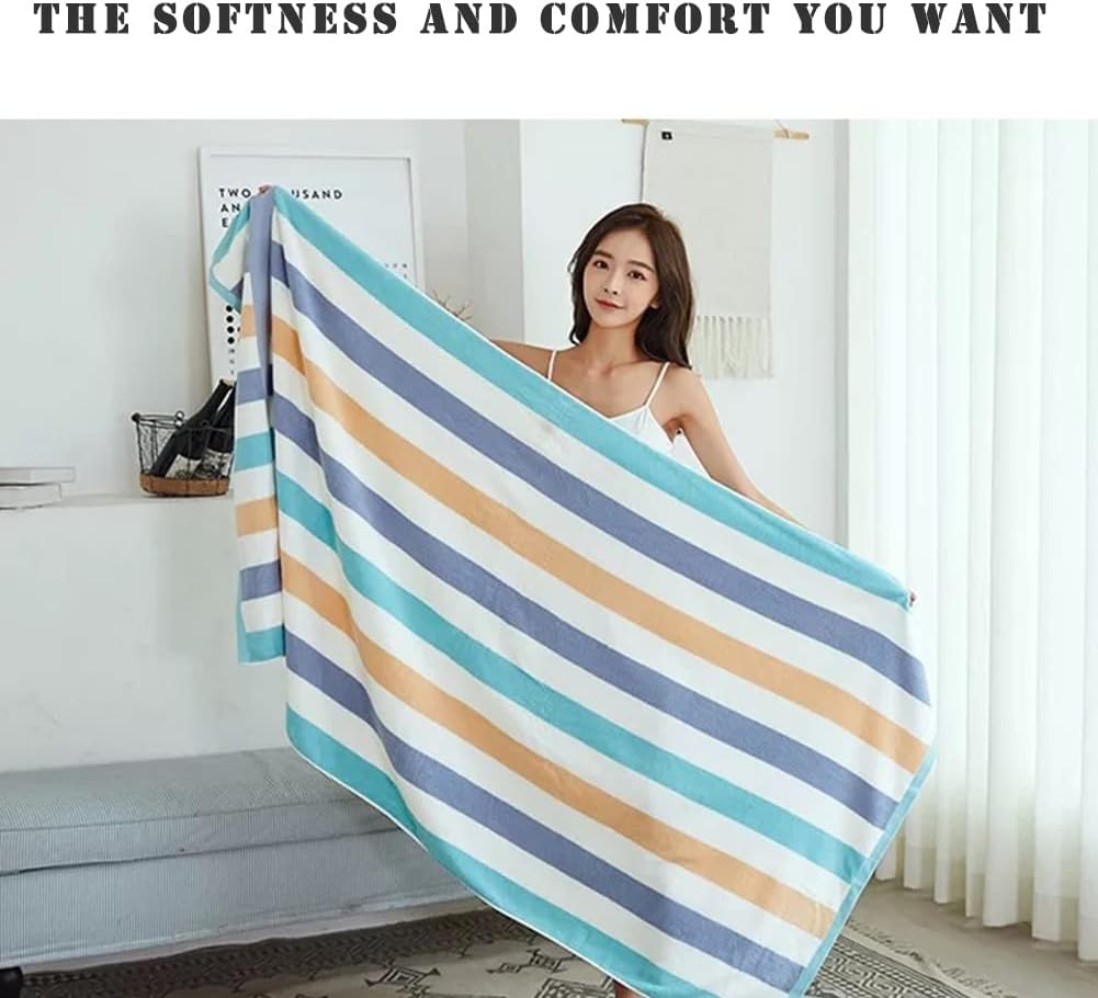 DUUKOA Bath Towel Large Thick Cotton Bath Sheets Household Beach Swimming Pool Towels Absorbent 35X71 Inch（90X180 Cm） (Light Blue) - Grey image number 2