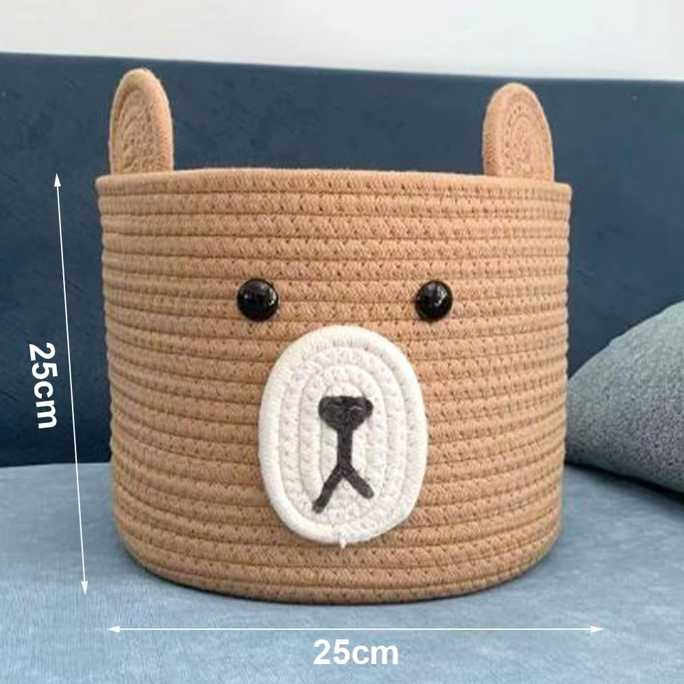Bear Laundry Baskets, Woven round Bear, Weaving Baskets and Buckets, Cute Storage Basket for Toys, Shower, Laundry, Storage Hamper for Toy Plant Indoor Corner,Suitable for Desktop,Living Rooms,25*25Cm image number 1