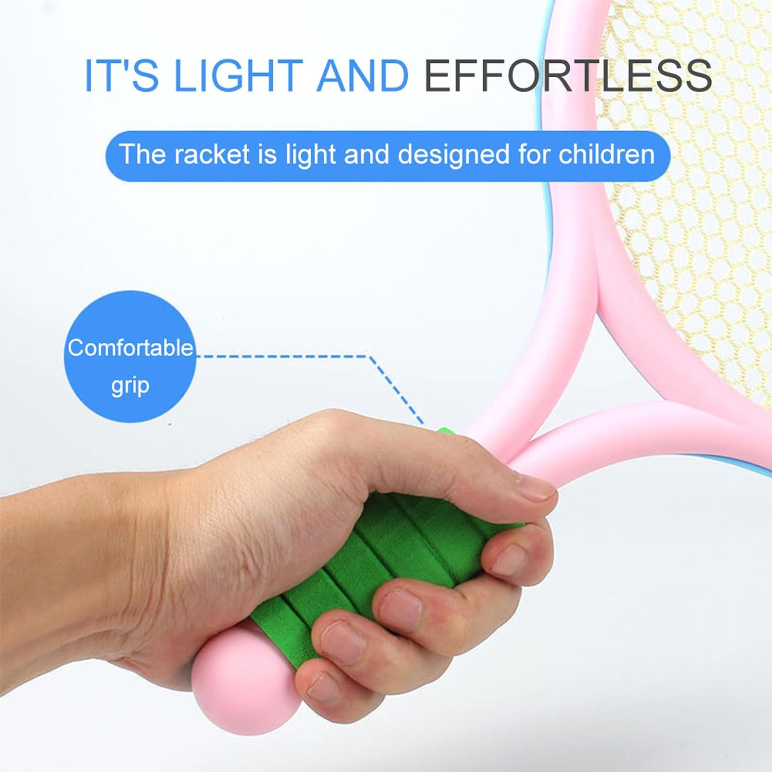 Kids Tennis Racket Set with Ball,16 Inch Plastic Tennis Racket with 4 Tennis Balls and 4 Shuttlecocks for Kid, Beach Kindergarten Baby Parent Child Interactive Toys, Outdoor/Indoor Sport Play(Blue)