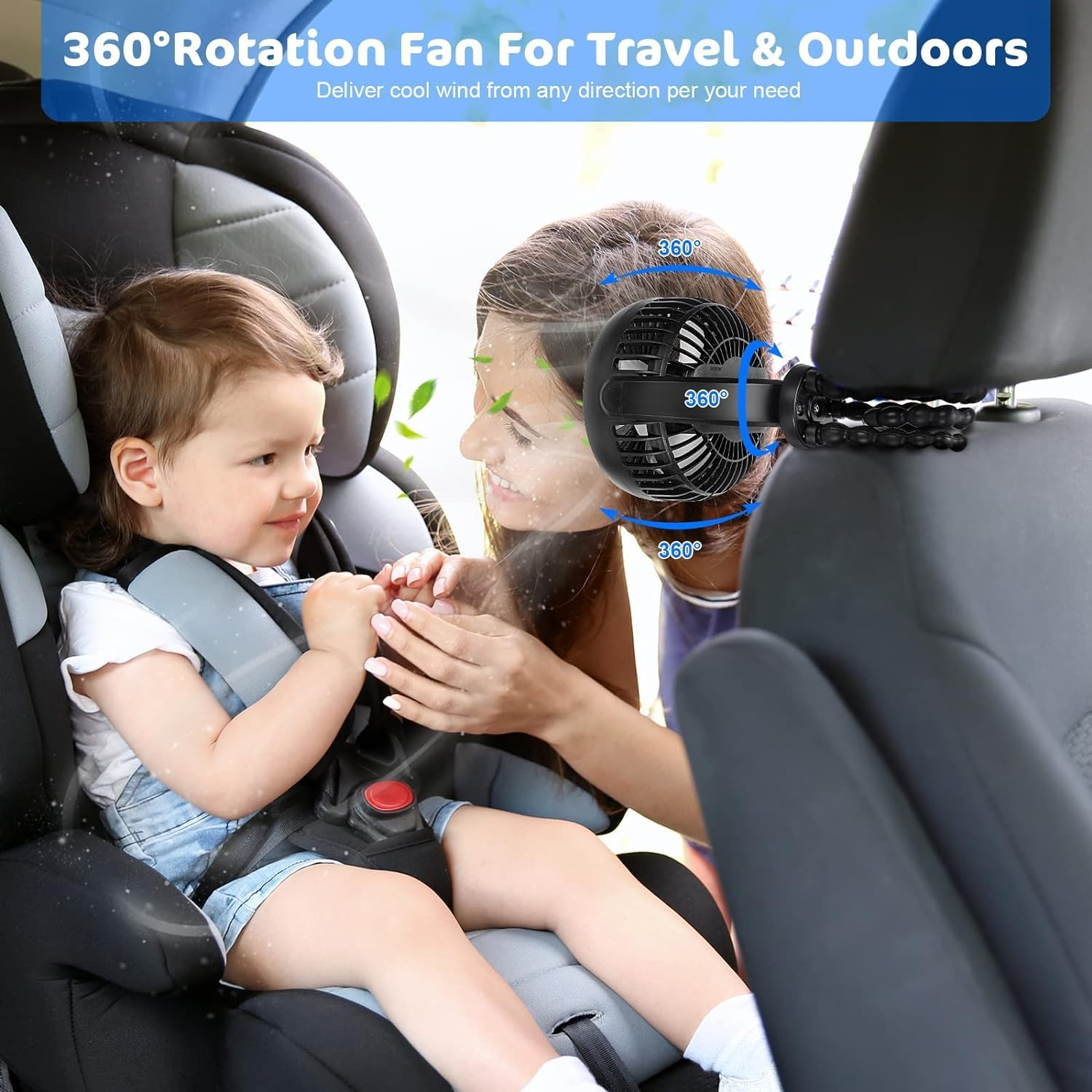 Mini Portable Stroller Fan, Small Clip on Fan, 3 Speed 360&deg; Rotate Flexible Tripod 5200Mah Baby Fan Handheld USB Desk Cooling Fan for Car Seat Crib Treadmill Travel Camping (2) image number 2