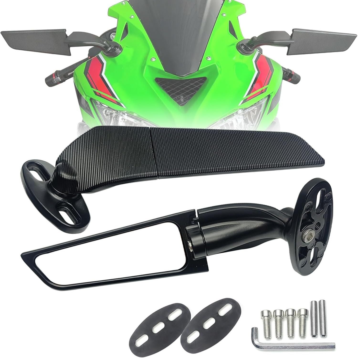 Motorcycle Mirrors Stealth Wind Wing Side Rearview Mirrors Compatible with Kawasaki Ninja 650 2025 Ninja 500 Ninja 400 300 2026 ZX6R ZX10R ZX4RR ZX4R GSXR 1000 600 750 image number 4