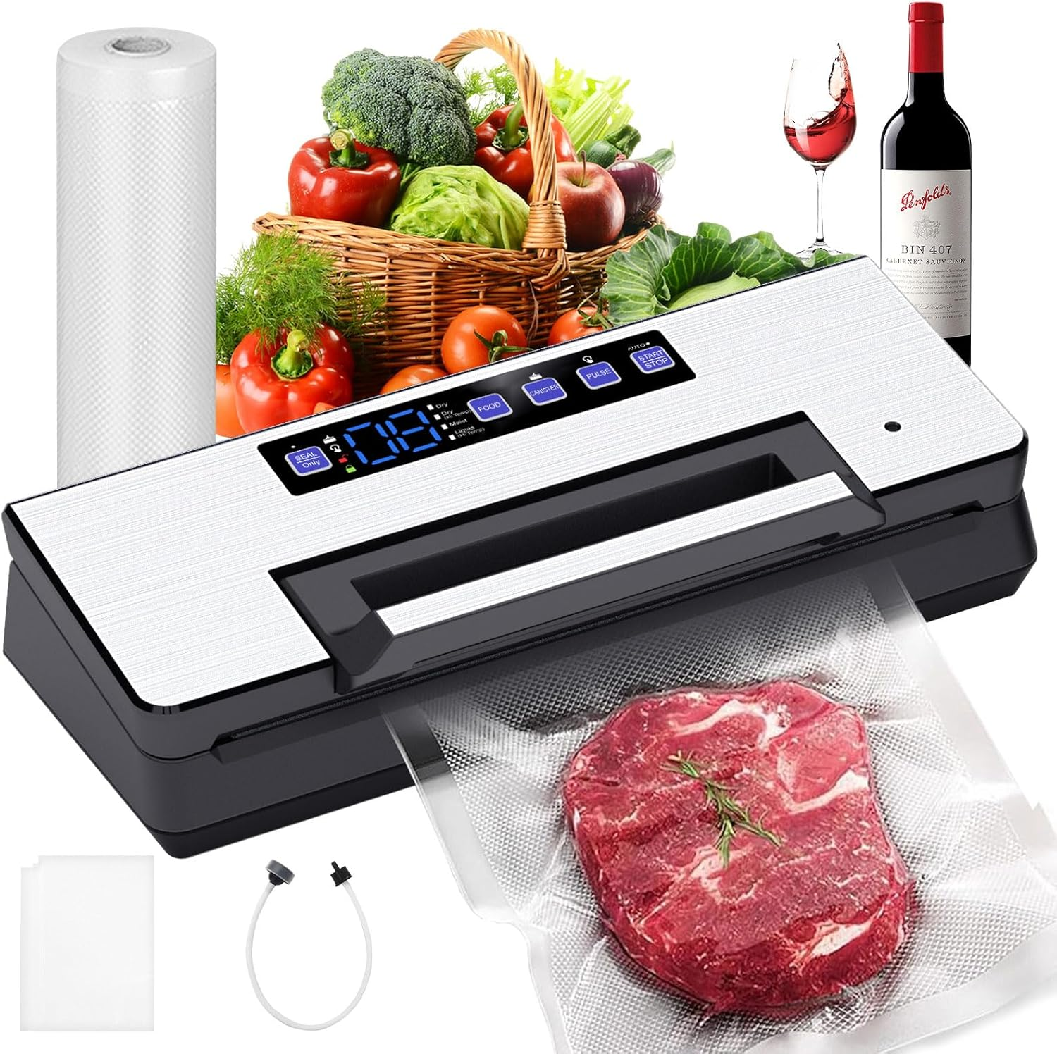 Oolong Food Vacuum Sealer Machine Heavy-Duty Automatic, 100KPA Powerful Suction, Dry Moist Sealing Modes, 300Mm Seal, Built-In Cutter, Bag Storage & Detachable Tray, Starter Kit with Hose, Bags image number 4