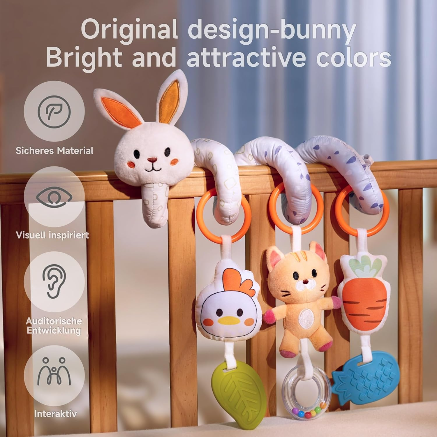 TUMAMA Baby Spiral Car Seat Toys Newborn Hanging Toys with Rattle for 0 3 6 9 12 Months Stuffed Animals Infant Stroller Toy