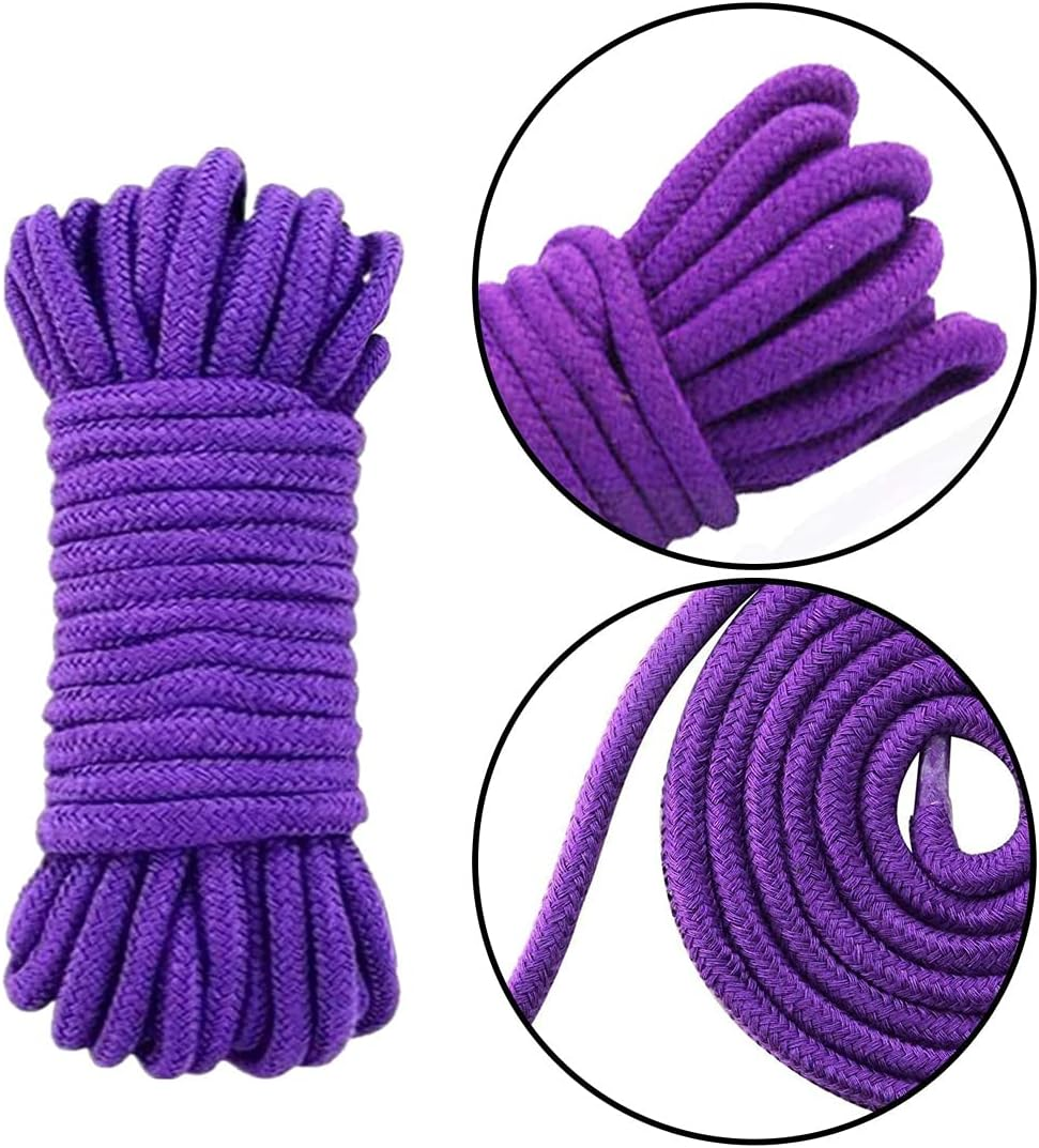 Evealyn Soft Rope Cord,Soft Cotton Rope 3 Pack 10 M/33 Feet 8 MM Solid Braided Twisted Ropes Cotton Rope Craft Rope (Black Red Purple)