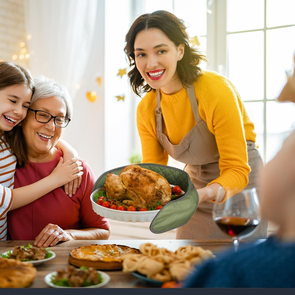 AUAUY 1 PC Double Oven Gloves, 250&deg;C/482&deg;F Heat Resistant BBQ Oven Mittens with Ropes, Exquisite Stitching Design Gloves Oven Mitts, Thick Cotton Oven Glove Mitts for Cooking Baking Grilling, Green image number 5