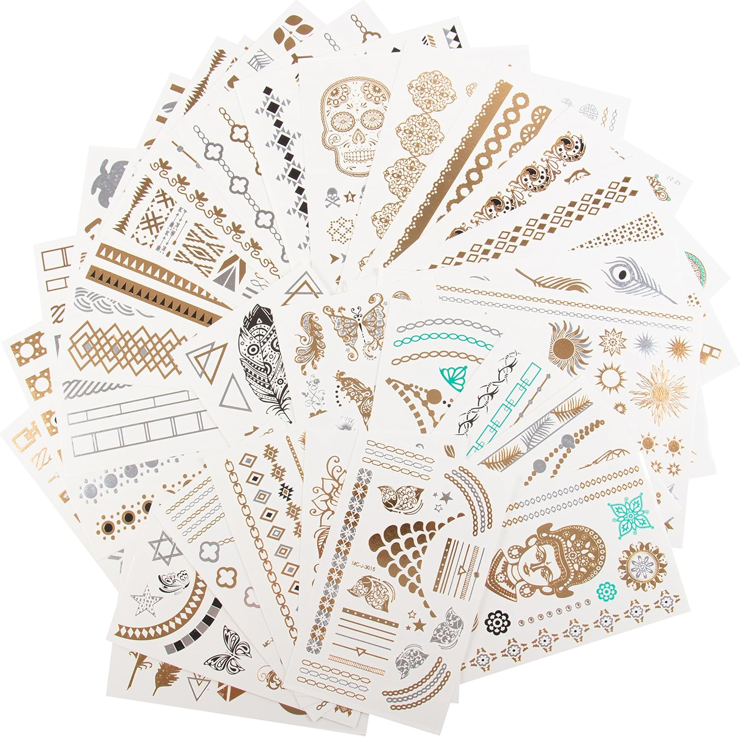 Metallic Temporary Tattoos- Six Sheets of Gold and Silver Long Lasting Flash Fashion Designs Series 5 Series 5 image number 3