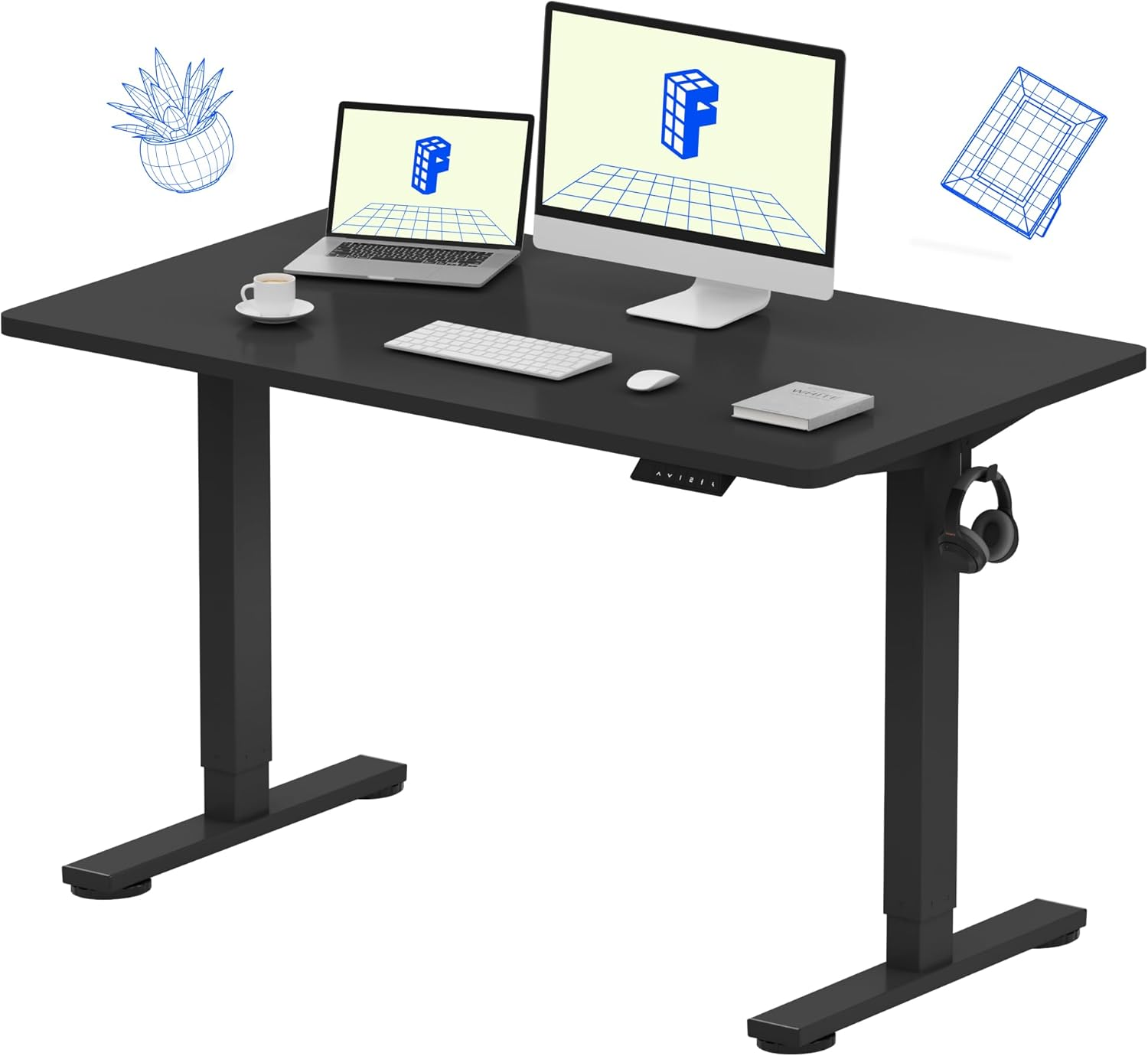 FLEXISPOT Electric Standing Desk 120&times;60Cm Height Adjustable Desk Sit Stand Desk Home Office Desks Whole-Piece Desk Board Black Frame + 120Cm Black Table Top image number 7