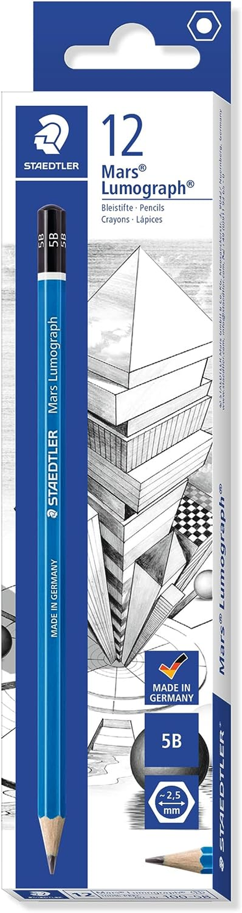 Staedtler Artist Pencils Mars Lumograph, 5B Artist Quality Sketching and Drawing, Box of 12 (100-5H), Grey - 1 Count (Pack Of 12), 100-6H