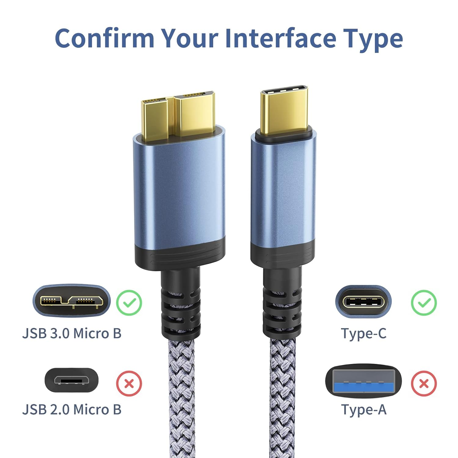USB C Hard Drive Cable 0.5M, Type C to USB3.0 Micro B Drive Cable Compatible with Portable External Hard Hrives Such as WD Elements, Seagate Expansion, Toshiba, Samsung M3, Galaxy S5, Lacie, Maxtor image number 6