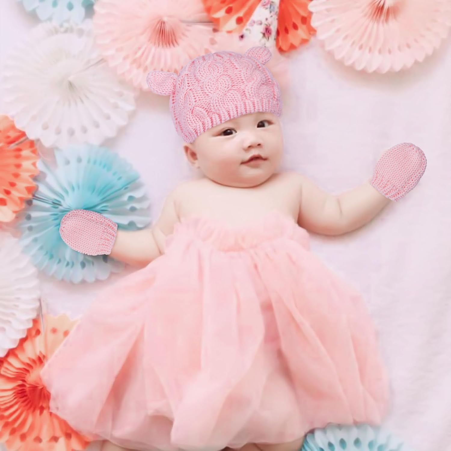 UYIOYO Newborn Winter Beanie Hats and Gloves image number 1