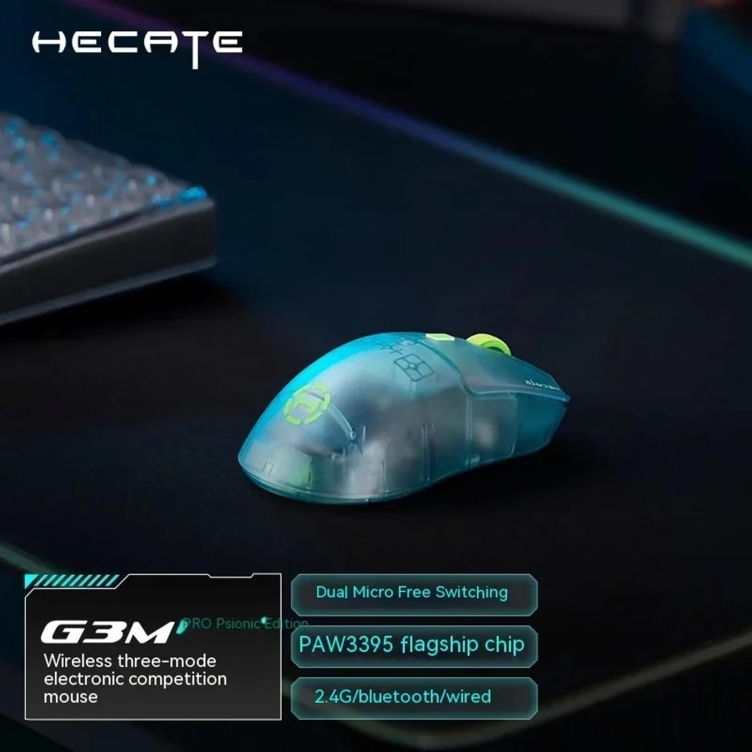 Edifier G3M PRO Wireless Gaming Mouse, Tri-Mode 2.4G/Usb-C/Bluetooth/26000 DPI, Rechargeable Computer Mouse for Laptop PC Mac, Transparent Green - Green image number 2