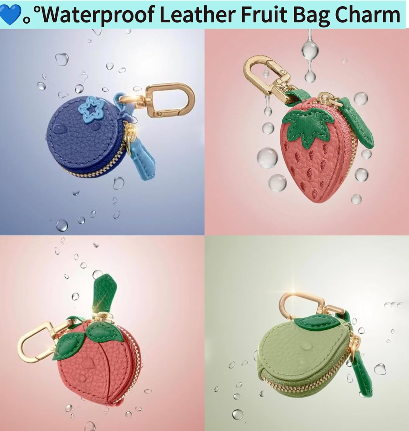 Strawberry Coin Bag with Charm, Cute Mini Purse Keyring Gift for Girls Women