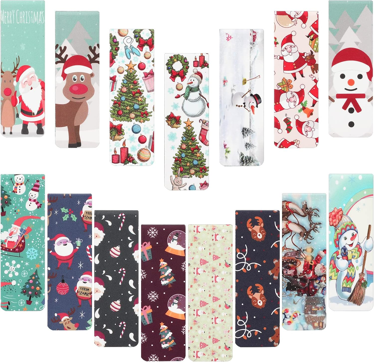 MWOOT 30Pcs Christmas Magnetic Bookmarks, Snowman Magnet Reading Book Marks Set, Double-Sided Cute Page Clips, Book Markers in Bulk for Kids Students Home School Stationery Supplies(15 Styles, 6X2Cm) image number 6