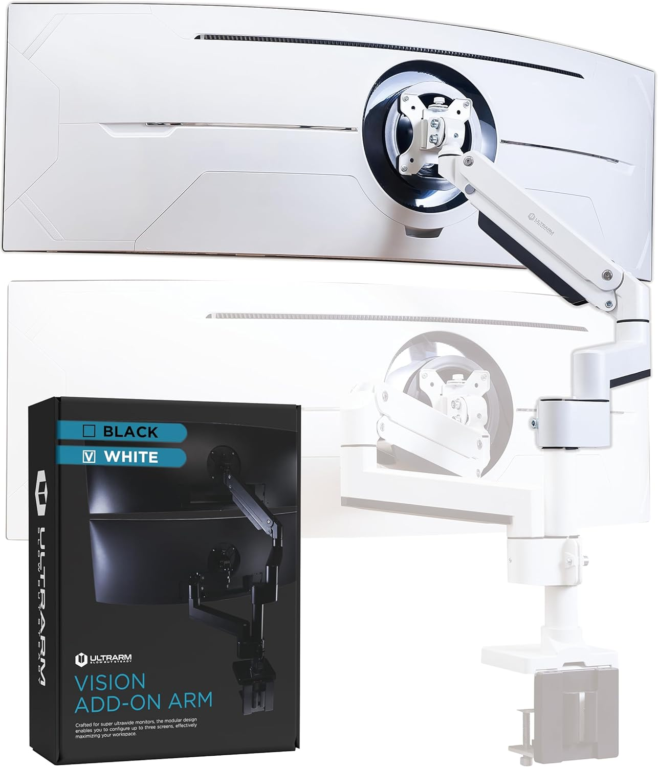 ULTRARM Heavy Duty Monitor Arm for Ultrawide Monitors up to 57" and 44 Lbs, Single Desk Stand, Pneumatic Height Adjustable, Modular Extension Arms - Max VESA 100X100, Black, MA20P-S