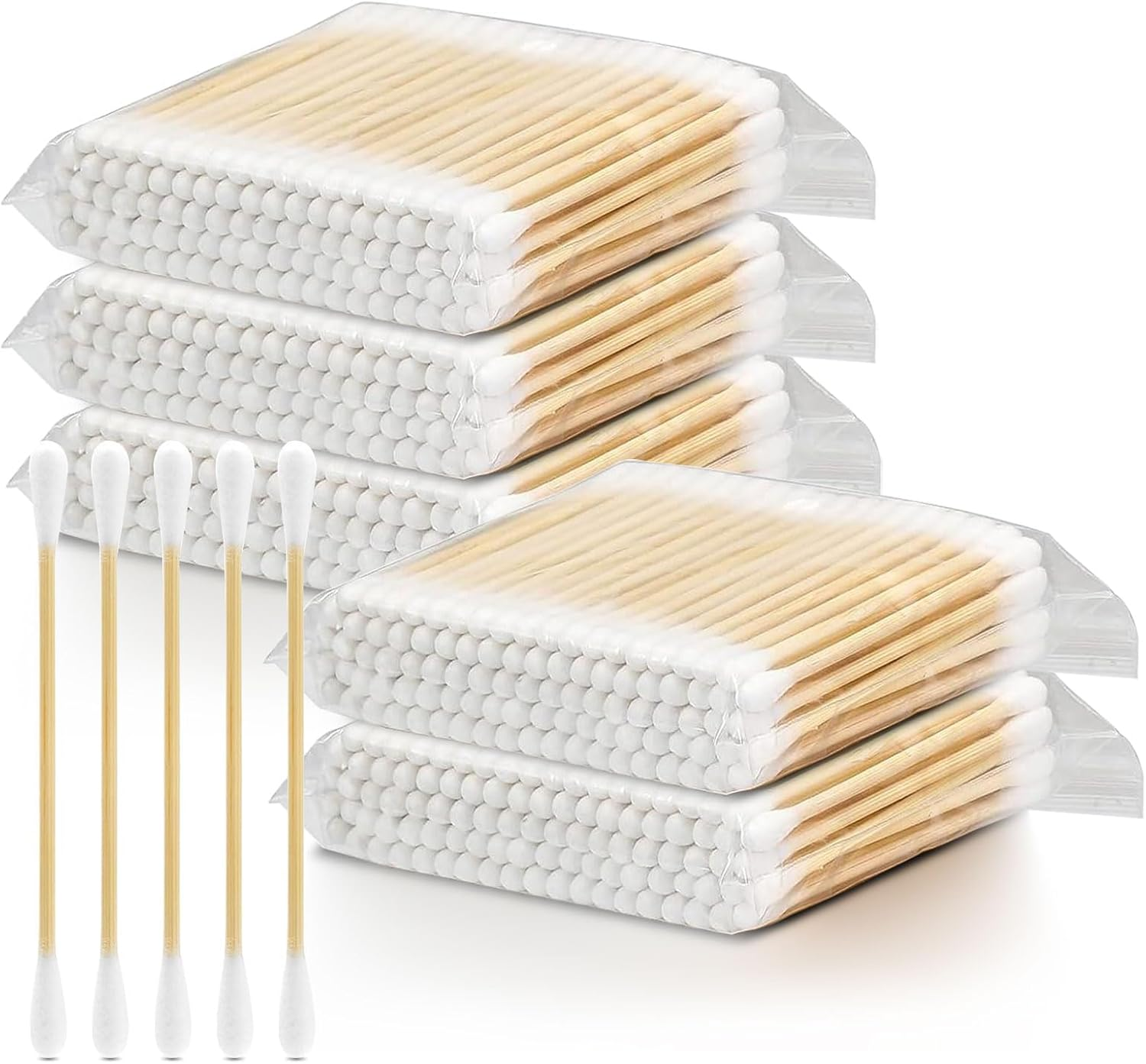 Cotton Swab, 500 Pcs Bamboo Cotton Swabs, round Tips Cotton Swabs for Makeup, Ears, Pet, Electronics Cleaning (White) image number 4