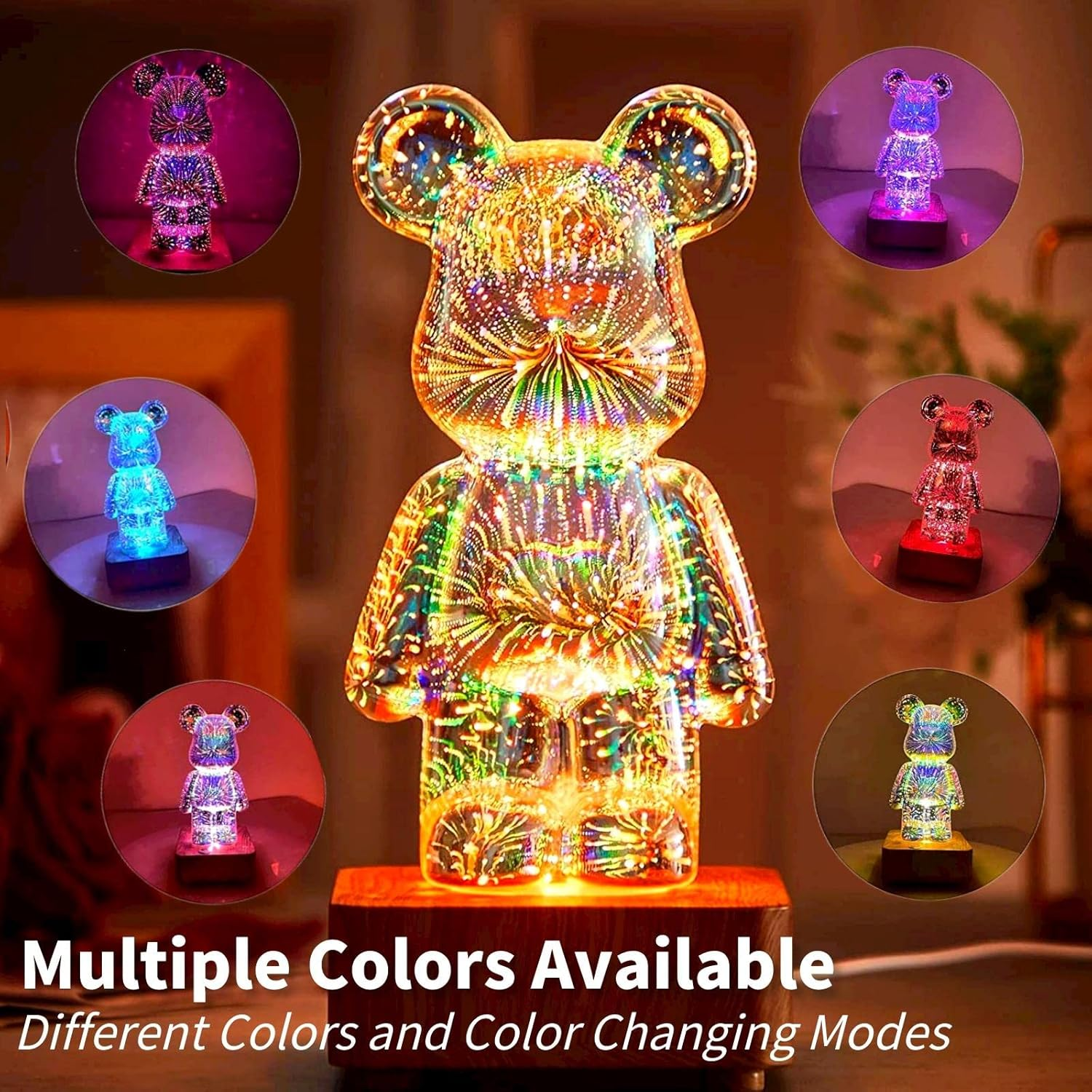 Brabola Firework Bear Light Lamp, Twinkle Bear Lamp Cute Bedside Night Light Table Lamp Projector with Color Changing Ambient Nightstand LED Desk Lamp for Kids Room, Bedroom, Home, Office image number 2