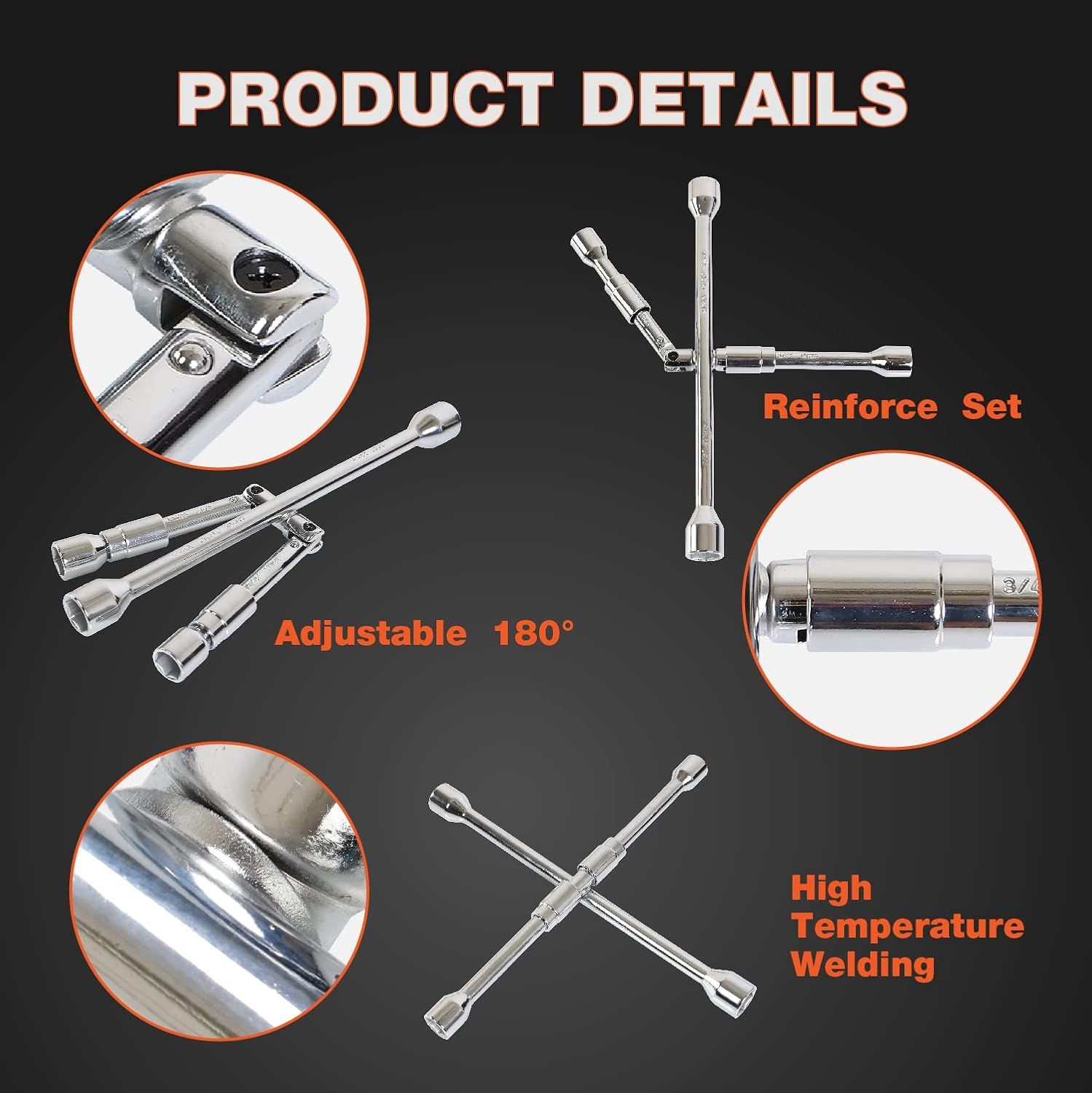 Jack Boss Folding Lug Wrench 4 Way,14-Inch SAE + Metric Tire Cross Wrench Universal and Foldable Wheel Wrench for Car,Trucks&hellip; image number 1