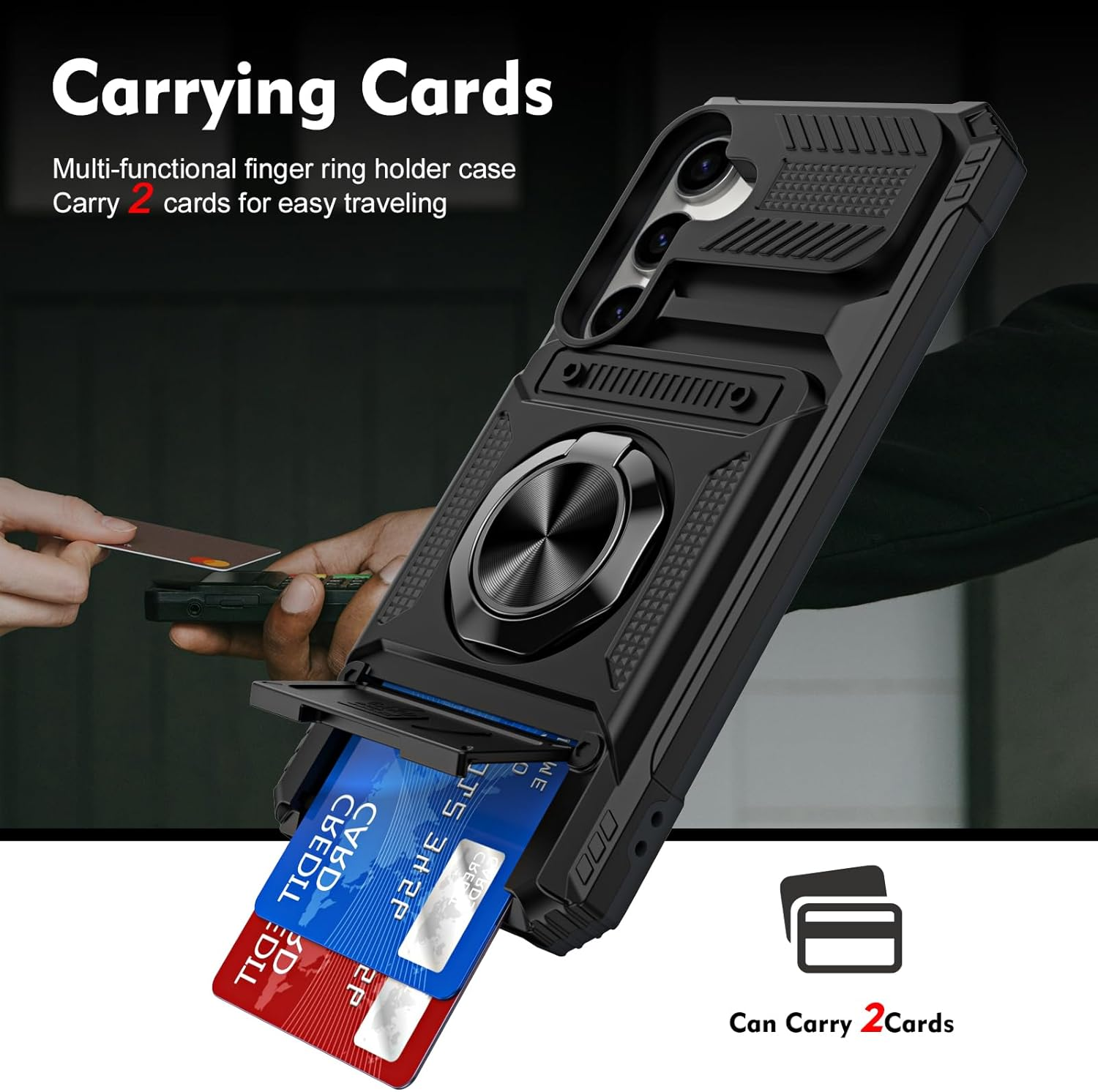 QIWEIQING Case for Samsung Galaxy S25 FE, Military-Grade Shockproof Built-In Kickstand Phone Case Slide Camera Removable Card Holder Anti-Scratch Rugged Bumper Cover for Samsung S25 FE. Black LM image number 2