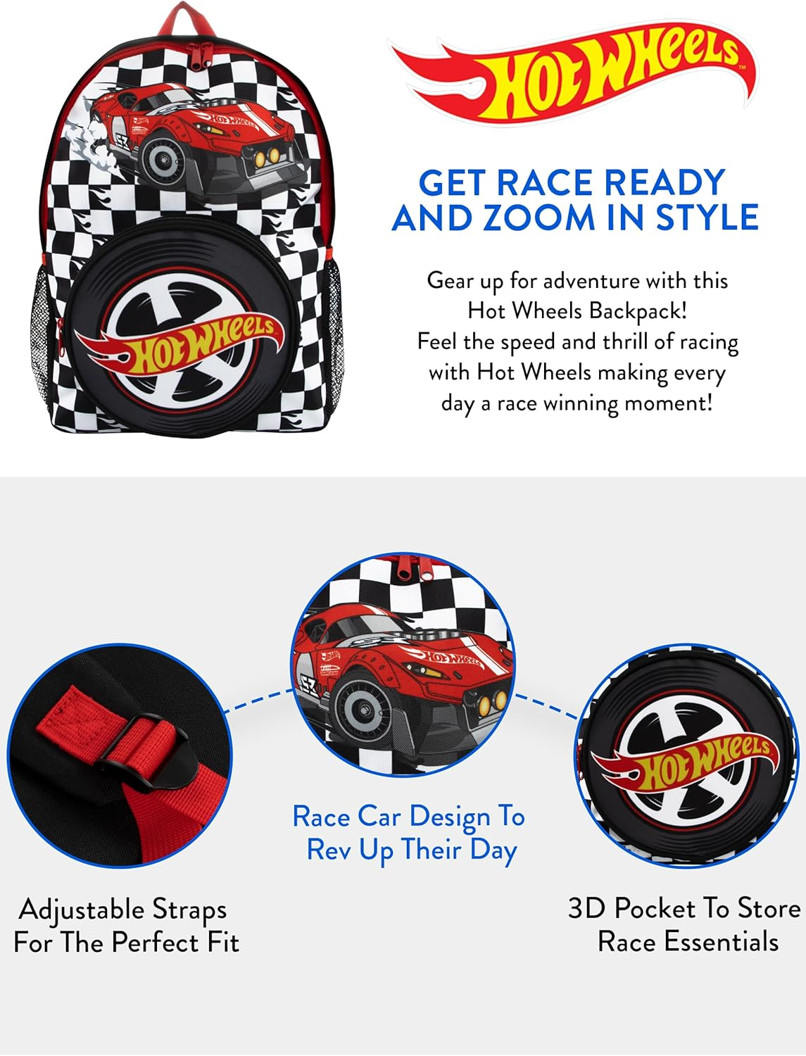 Hot Wheels Backpack | School Backpack for Boys | Boys School Bag | Cars Rucksack, Black, One Size image number 5