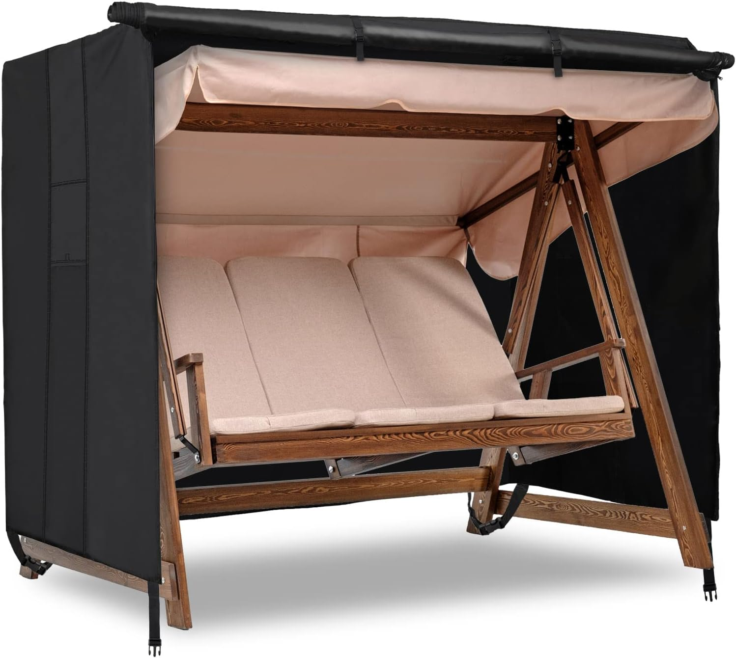 Velway Outdoor Swing Cover 3 Triple Seater Waterproof Patio Hammock Cover 87X49X70 All Weather Windproof Glider Chair Cover for Garden Furniture, Black