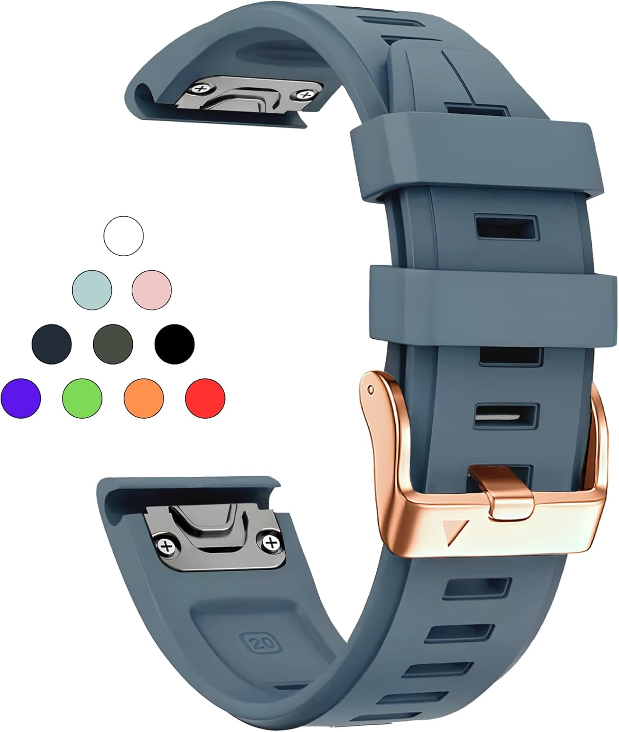 PCAVO Quickfit 20Mm Watch Band for Garmin Fenix 5S 6S 7S Pro Solar - Rose Gold Buckle - Rugged Silicone Wristband Replacement for Garmin Epix Pro Gen 2 42Mm Descent Mk2S/3/3I