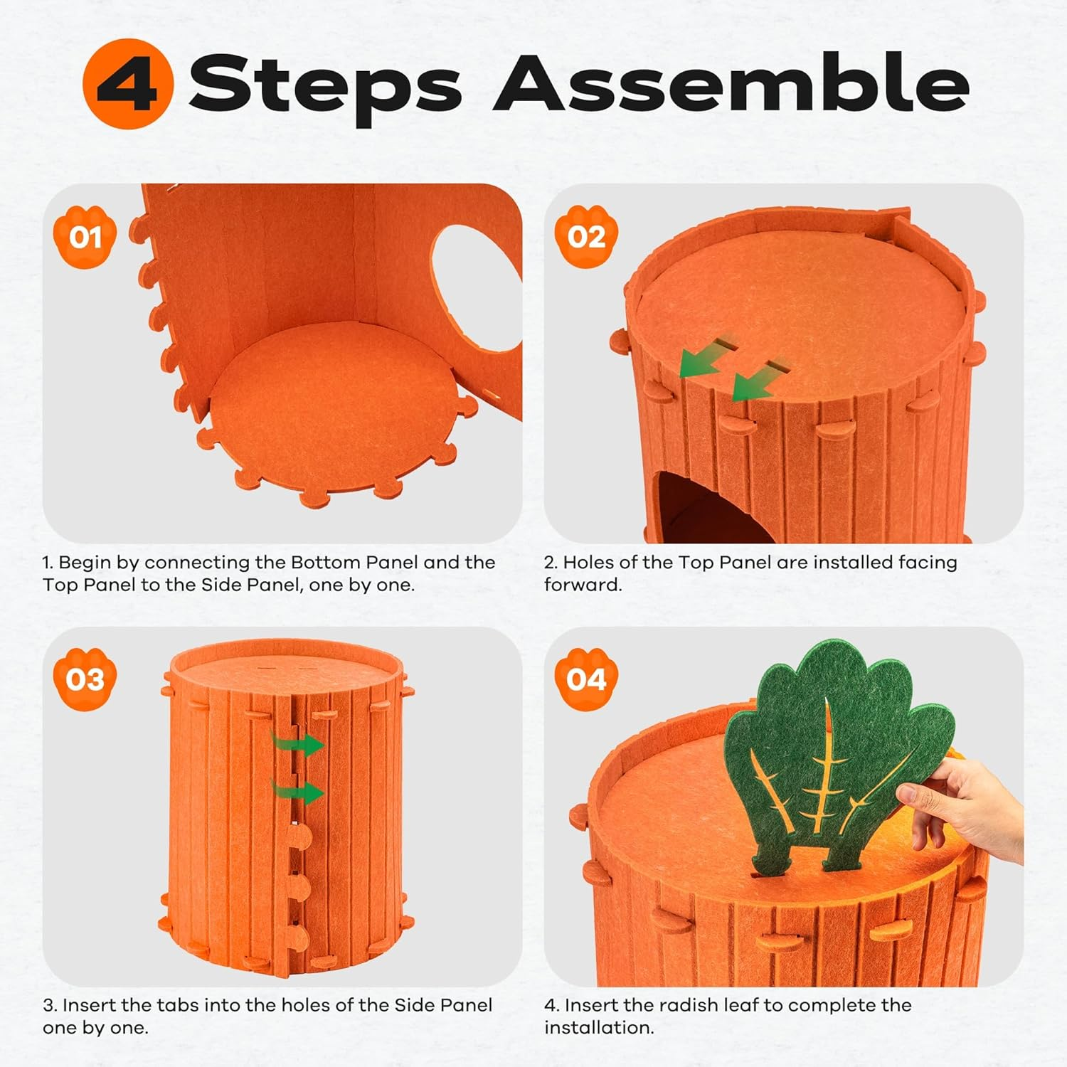 Cat House for Indoor Foldable Large Carrot Cat Bed Felt Cat Cave Condo Hideaway Pet up to 20 Lbs (Orange-Carrot, Large) image number 3