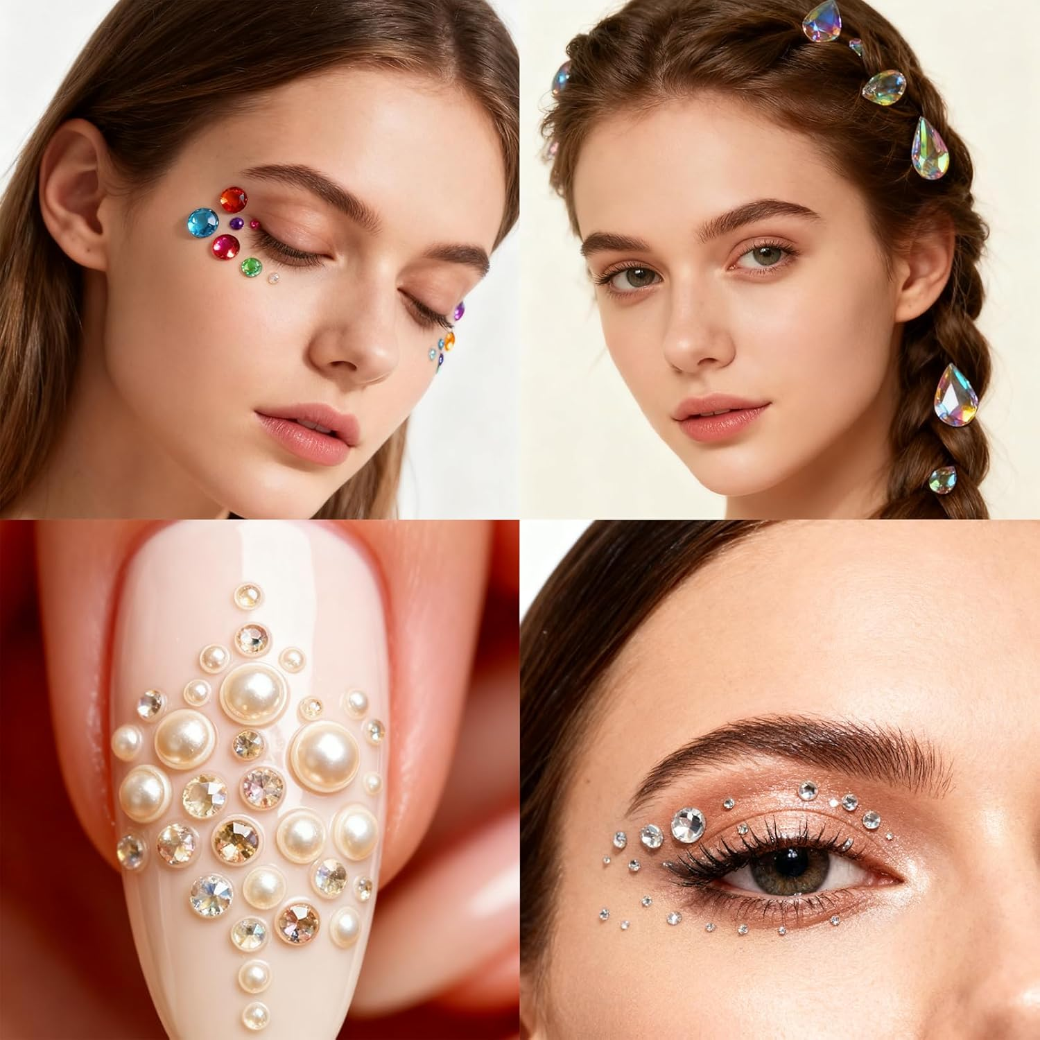 Jeyzuroa 5Pcs Gems Rhinestone Stickers, Self Adhesive Rhinestones Nail Stickers for Makeup, Festival, Hair, Eye, Body, Crafts image number 4