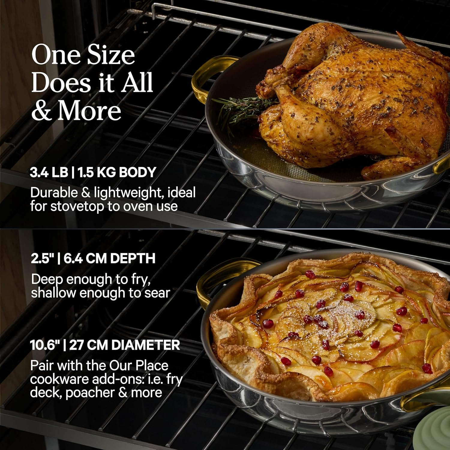 Our Place Titanium Always Pan Pro - 27Cm (2.65L) No-Coating Nonstick Skillet | Tri-Ply Titanium & Stainless Steel | Safe for Oven, Induction & All Cooktops up to 535&deg;C | Includes Spatula | Gold image number 6