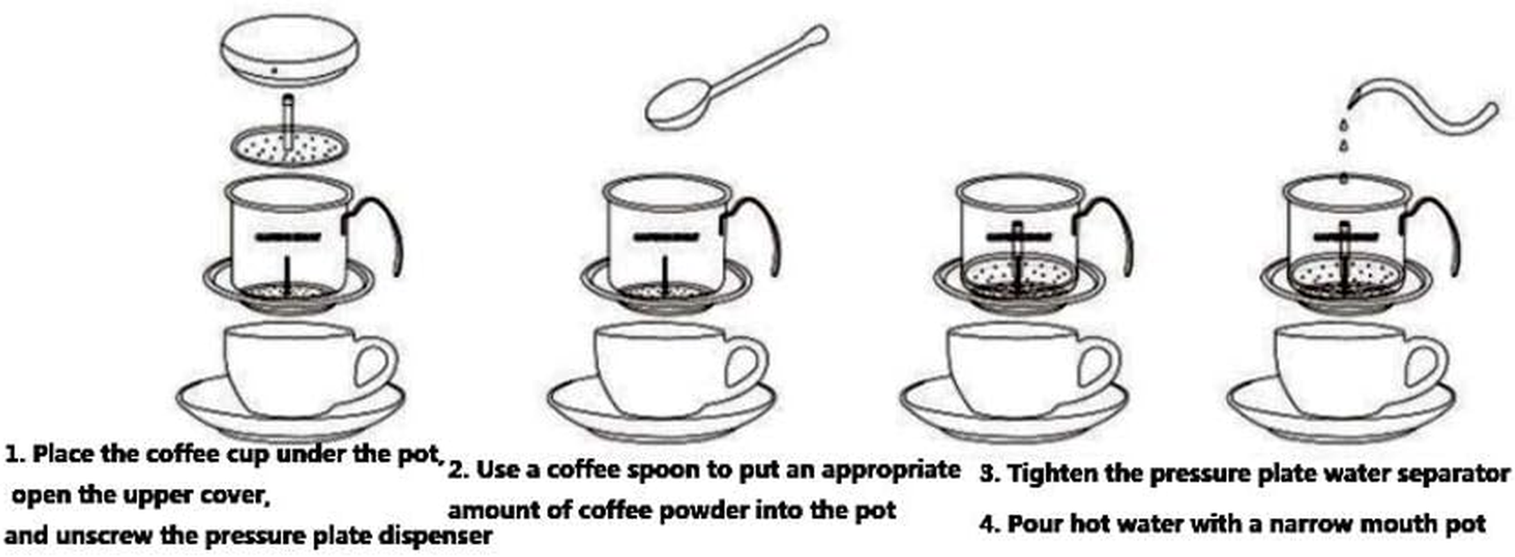 304 Stainless Steel Vietnam Coffee Pot, Coffee Appliance Brewing Pot, Drip Pot, Coffee Filter, Drip Pot,For Espresso Cappuccino British Afternoon Tea,Black image number 6