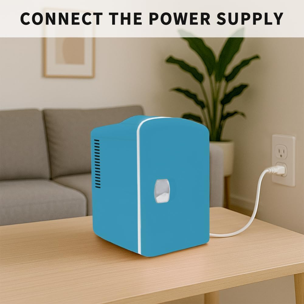 Mini Fridge 4 Liter,6 Can Portable Cooler Personal Refrigerator for Care, Compact Mini Fridge for the Office, Bedroom, Dorm,White/All Pink/Teal image number 2