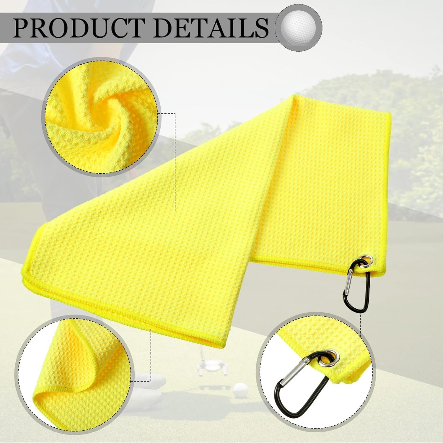 4 Pack Golf Towel for Golf Bags Microfiber Fabric Towel Bag with Clip Waffle Pattern Golf Accessories for Golf Ball Club Set, Multiple Colors (Light Blue, Yellow, Rose, Light Pink) image number 5