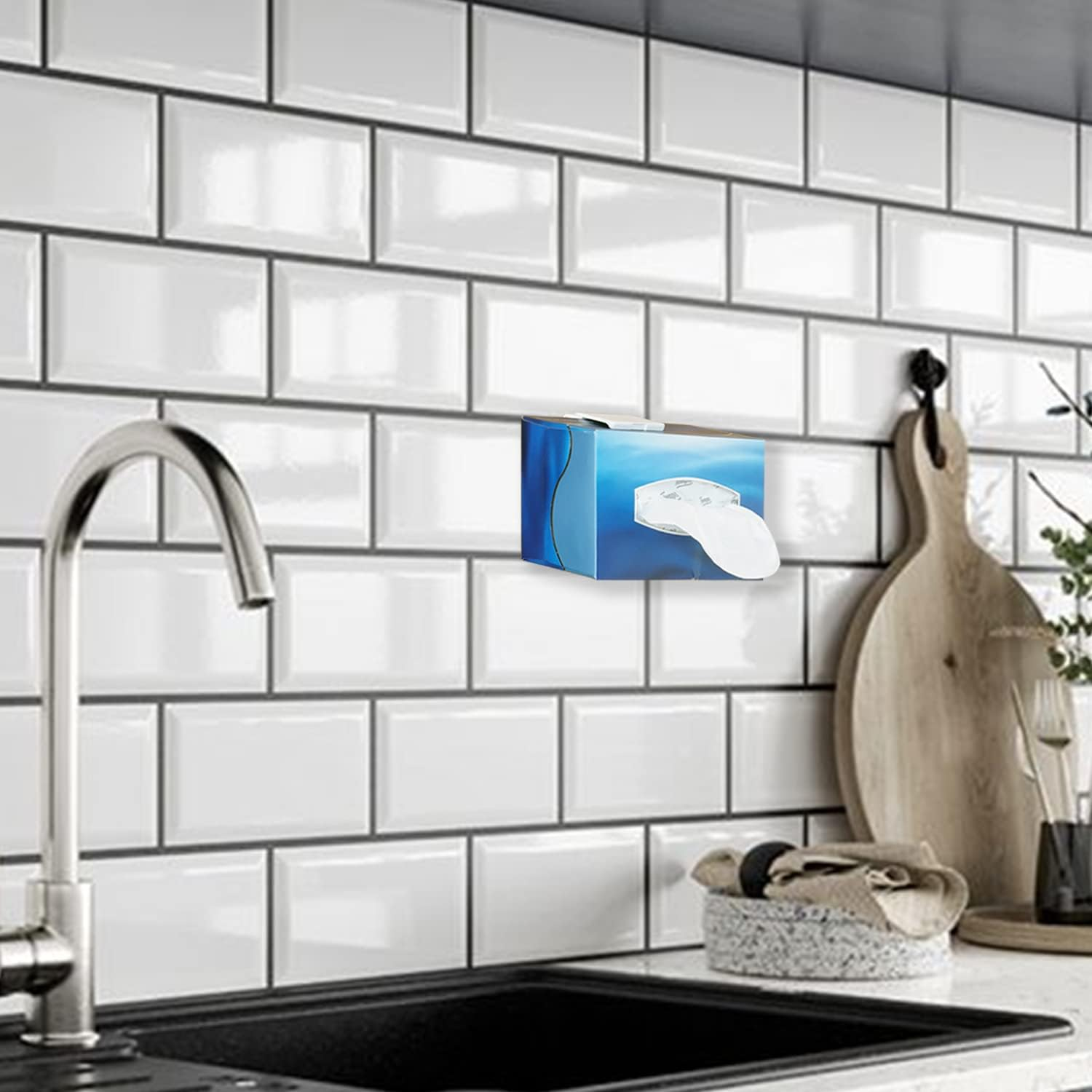 Tissue Box Holder, TFY Kitchen Wall Mount Compatible with Facial Tissues and Other Napkin Paper Boxes (White) - White image number 3